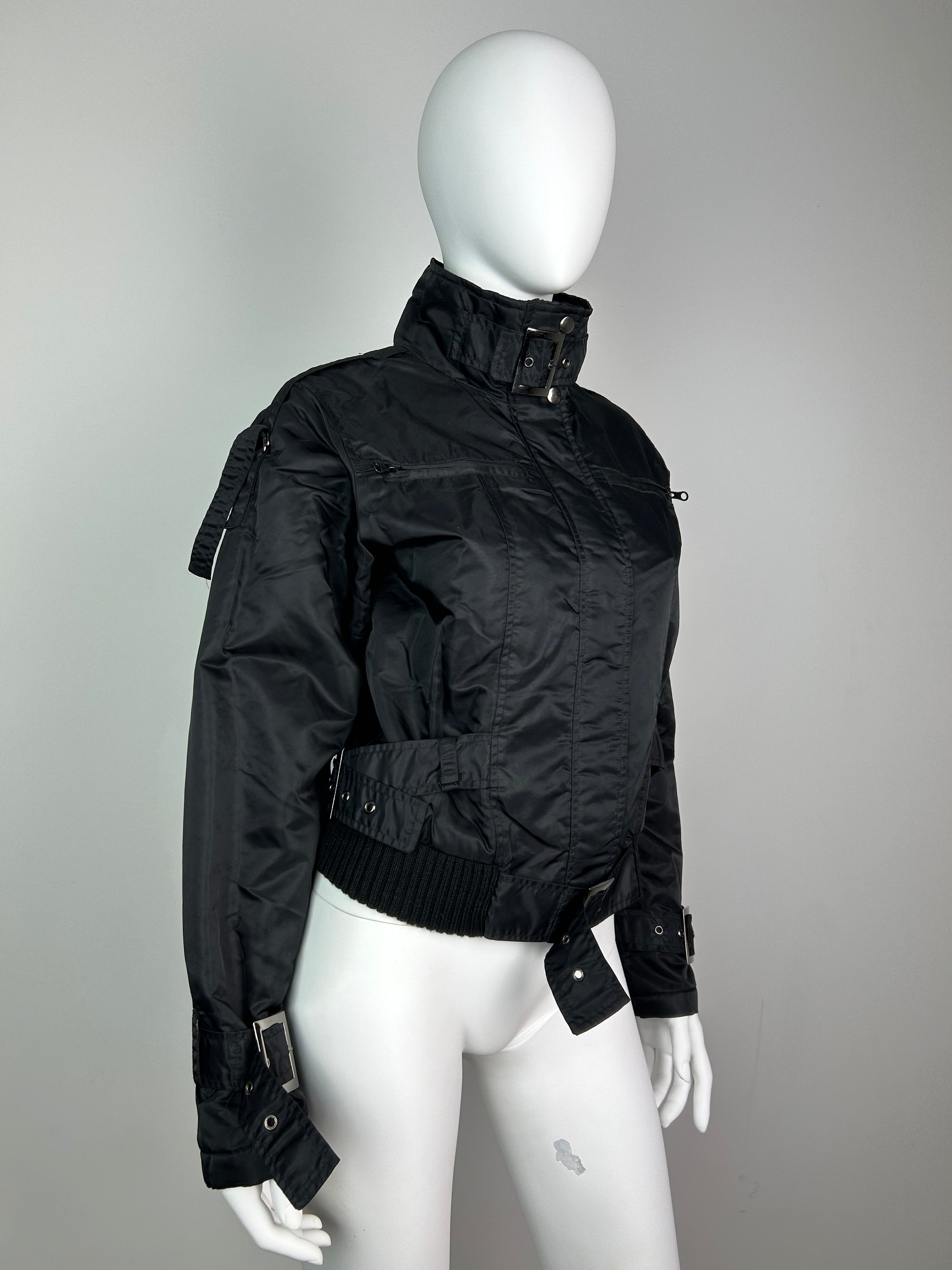 Cropped Bomber Jacket with Metal Details and Turtleneck Collar