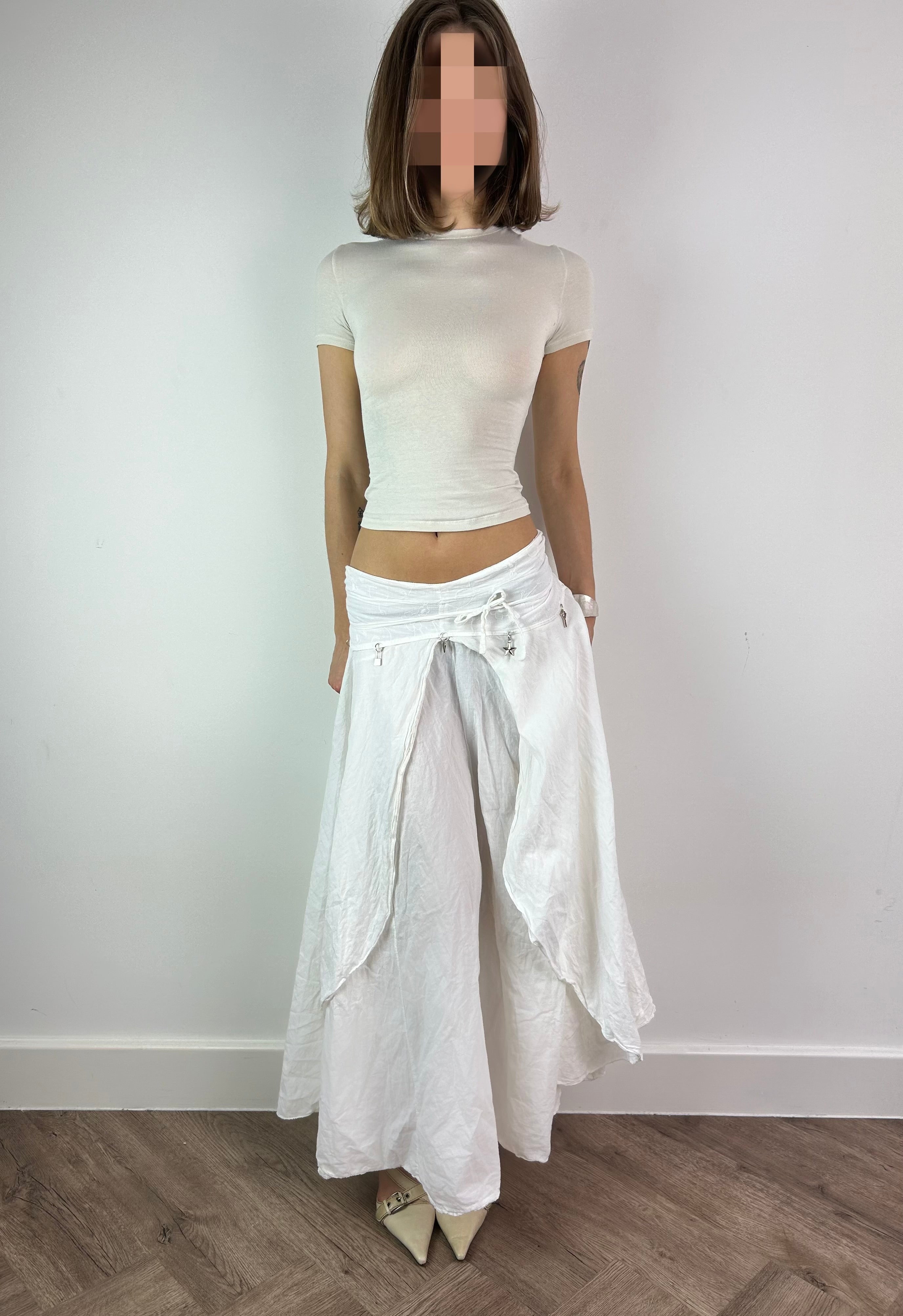 White Maxi Layered Skirt with Metal Charms