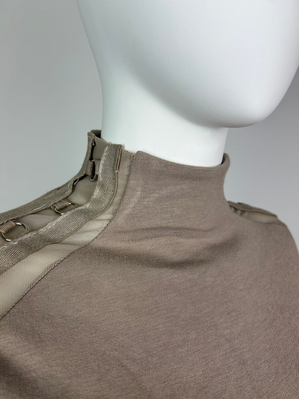 Turtleneck Top with Netting and Metal Details