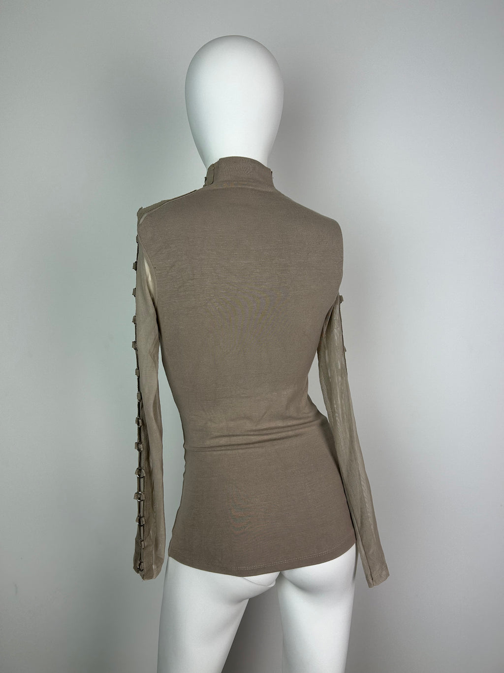 Turtleneck Top with Netting and Metal Details
