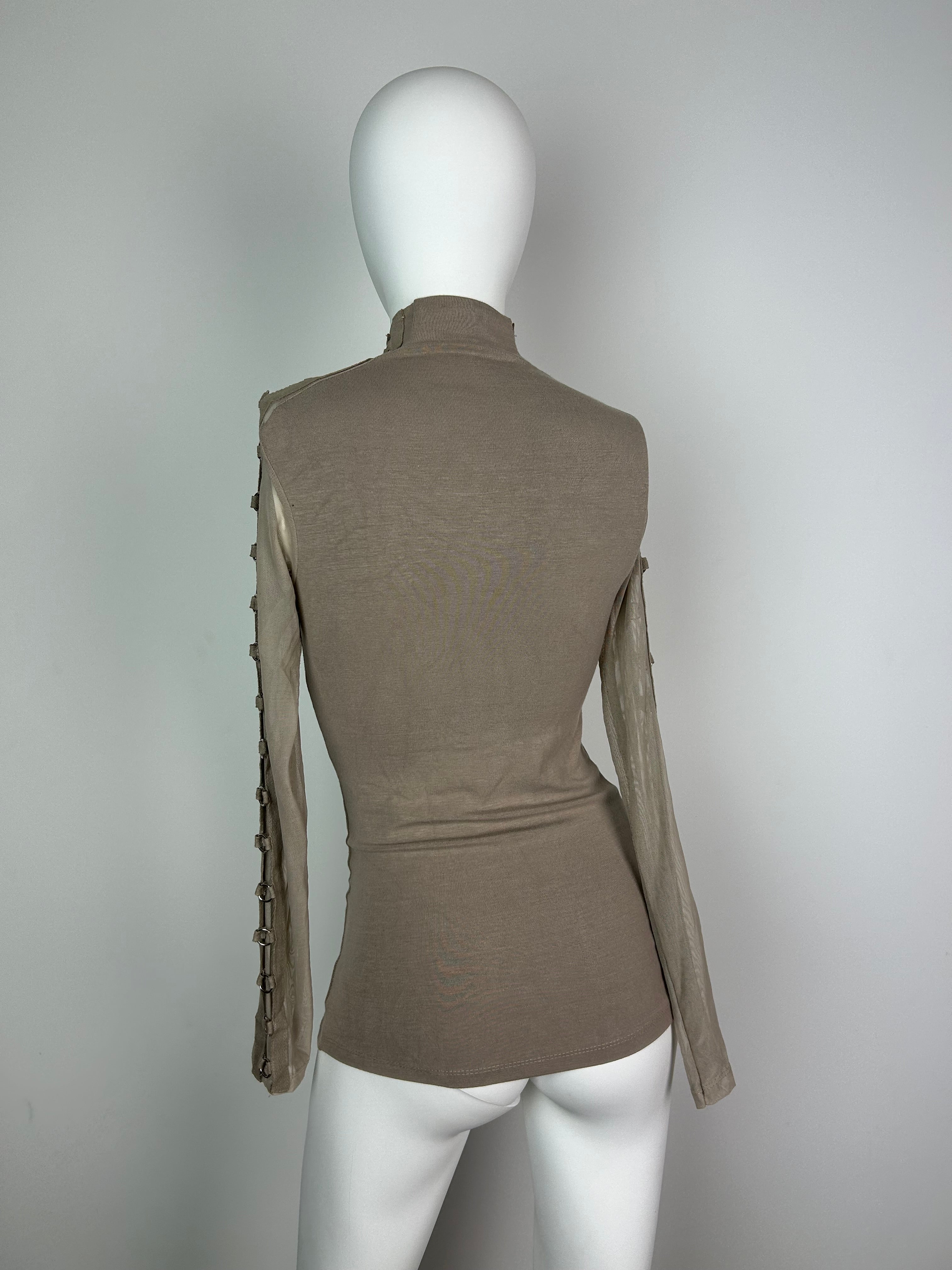Turtleneck Top with Netting and Metal Details