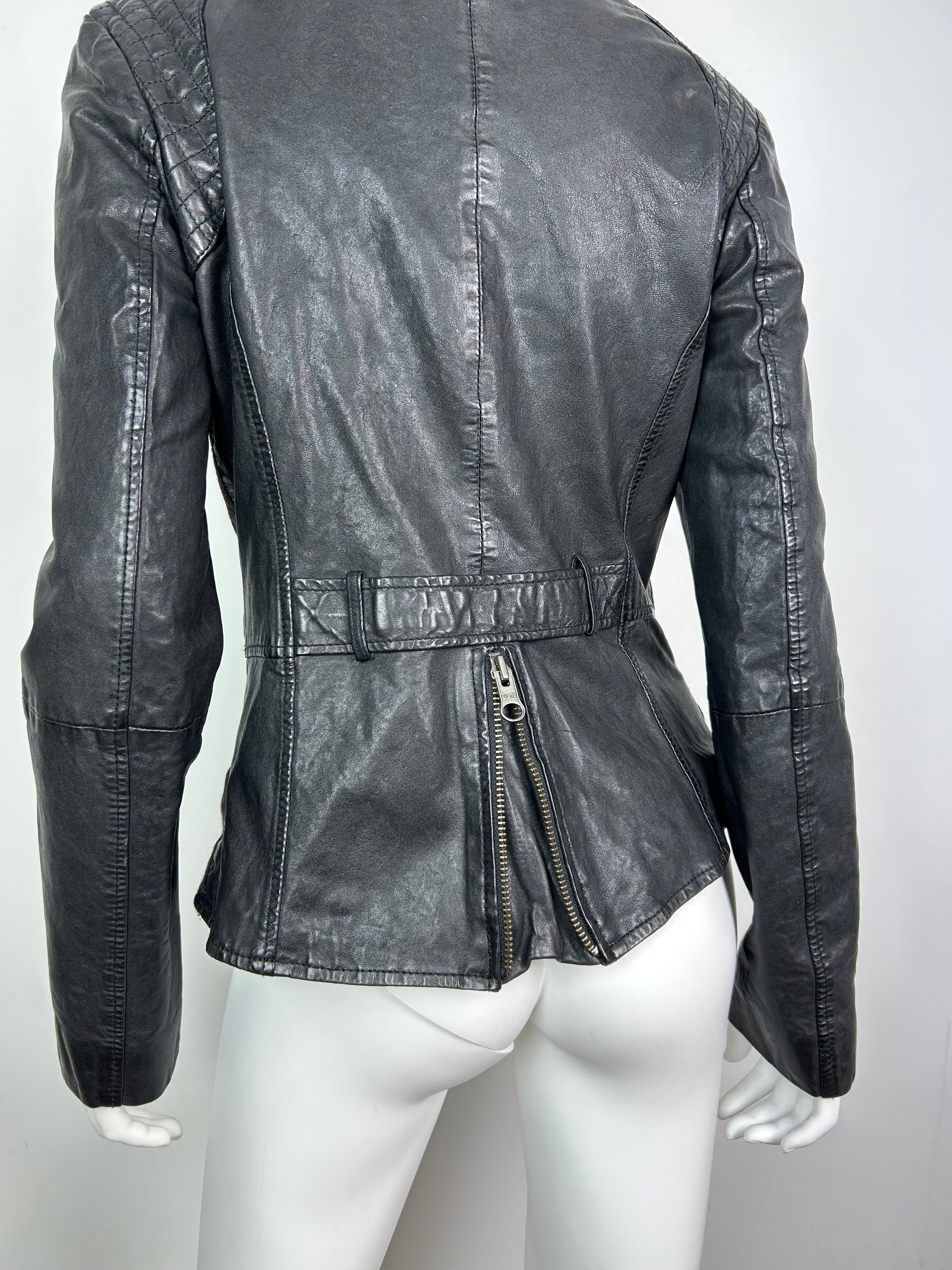 Real Leather Napoleon Jacket With Plaid Wool Details