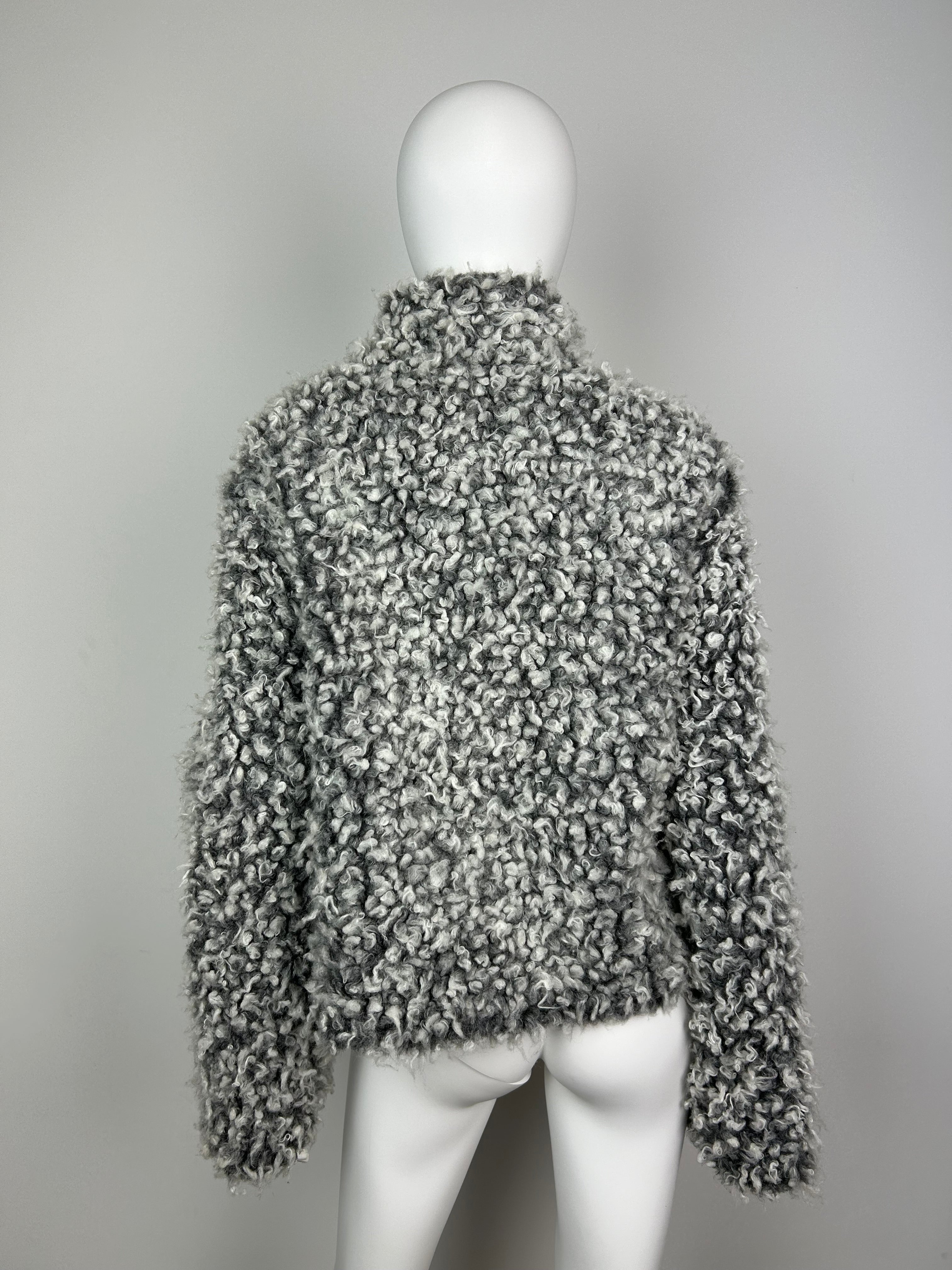 Faux Sheepskin Curled Fur Oversized Jacket with Big Metal Buttons