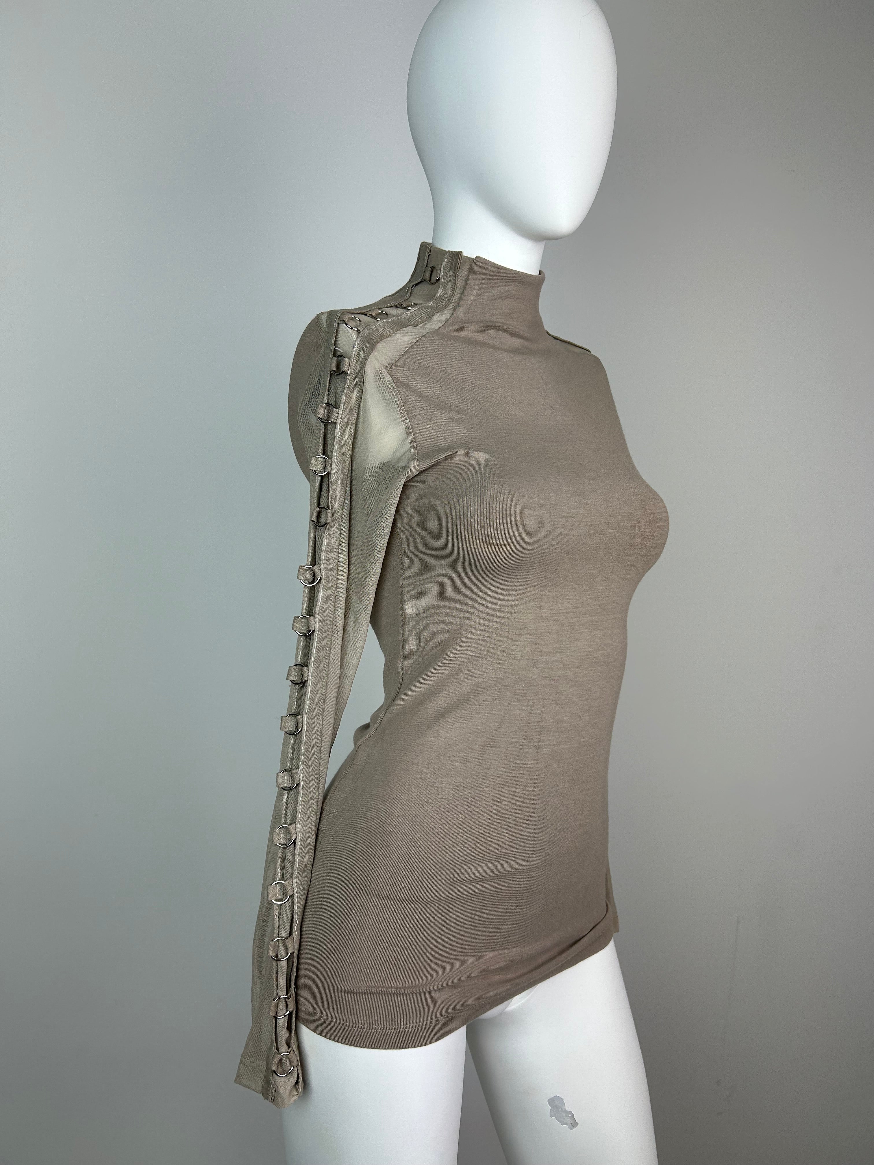 Turtleneck Top with Netting and Metal Details