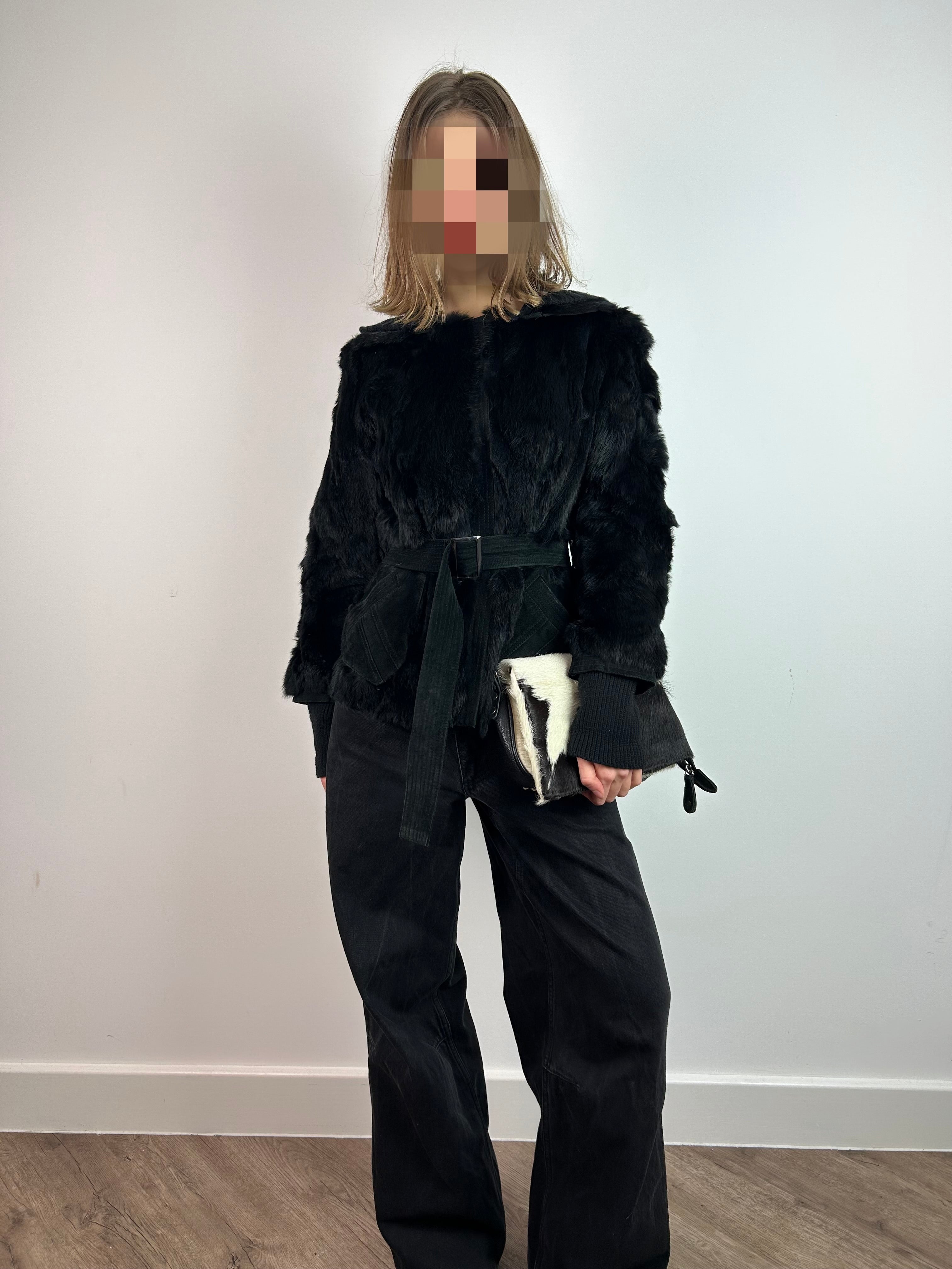 Black Real Fur Coat with Hood