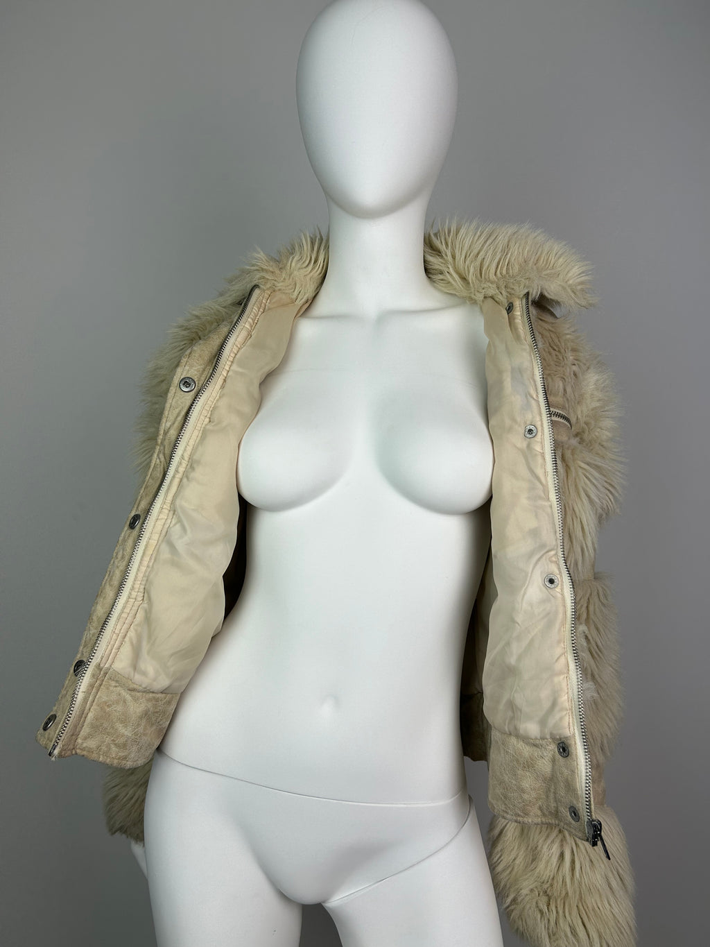 Cream Faux Fur Bomber Jacket
