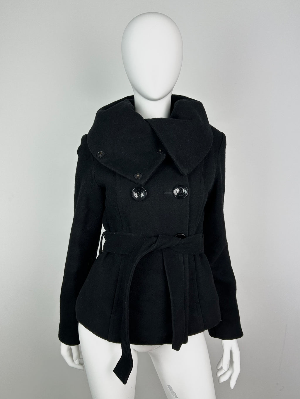 Wool Blend Thick Coat with High Funnel Collar