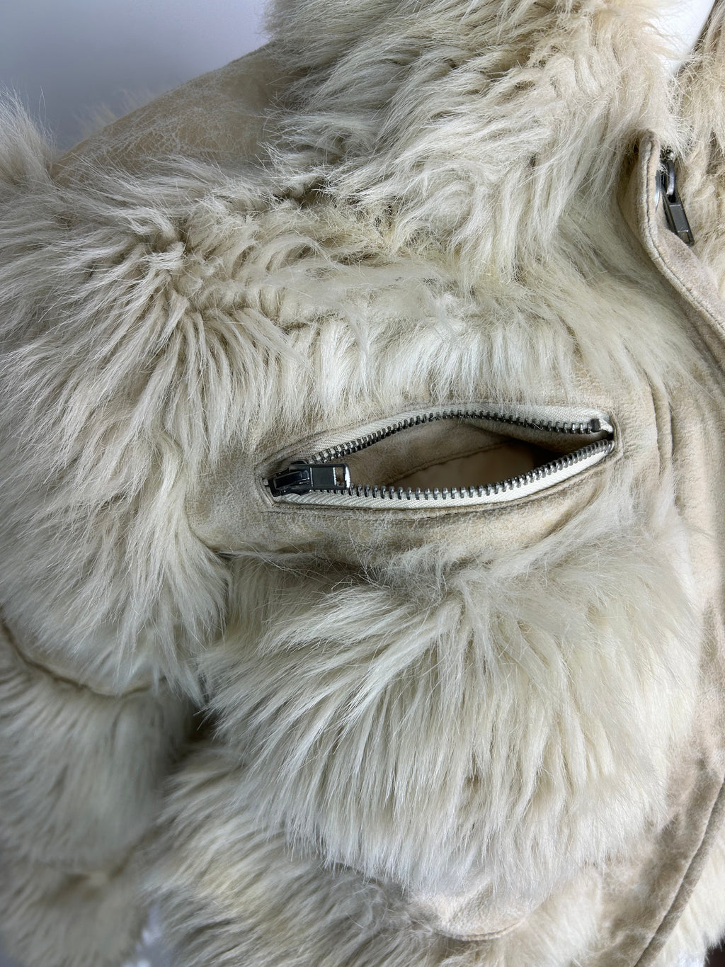 Cream Faux Fur Bomber Jacket