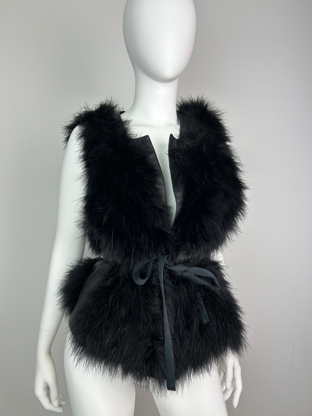 Faux Fur Vest Top with Leather Details