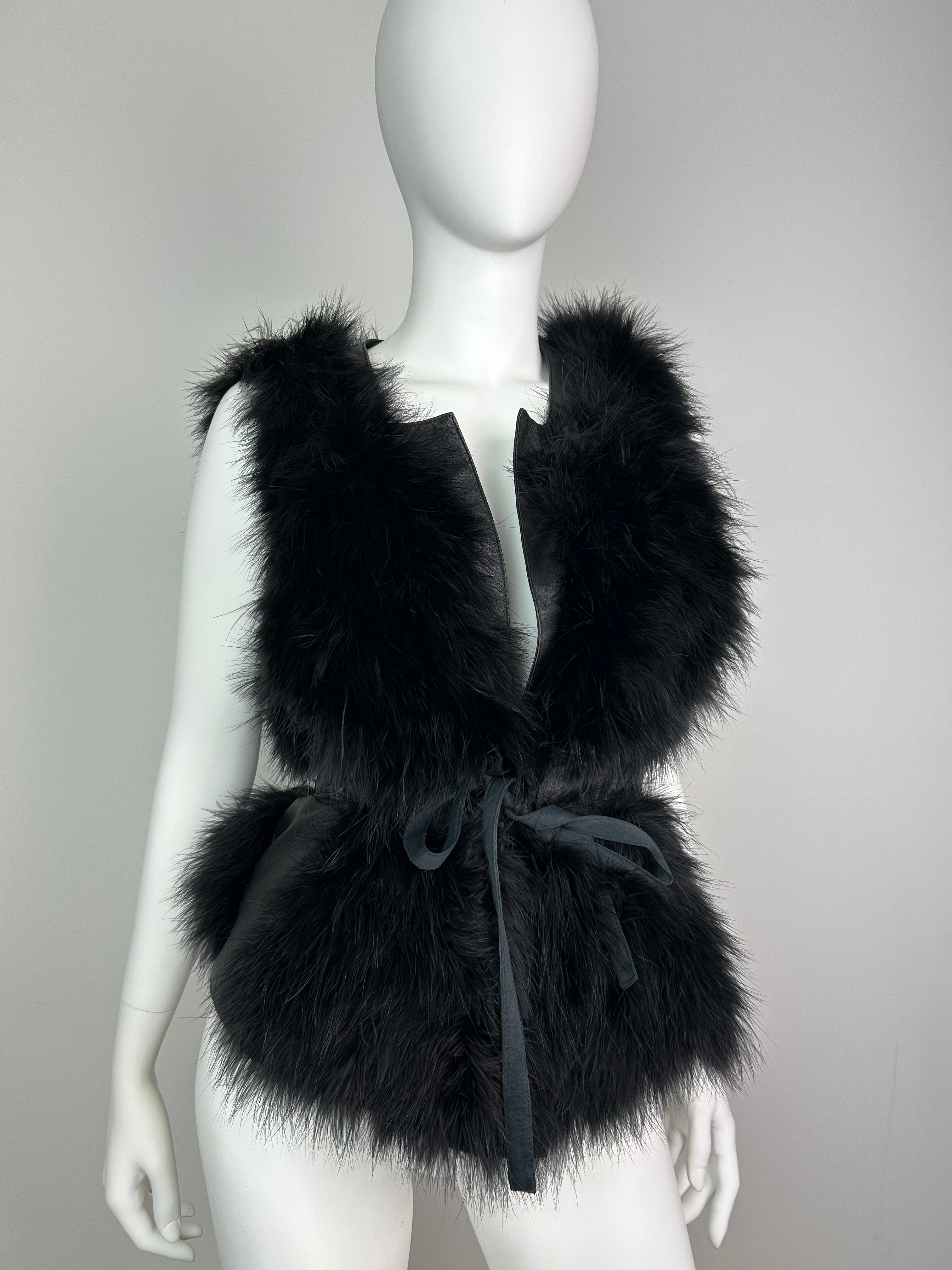 Faux Fur Vest Top with Leather Details