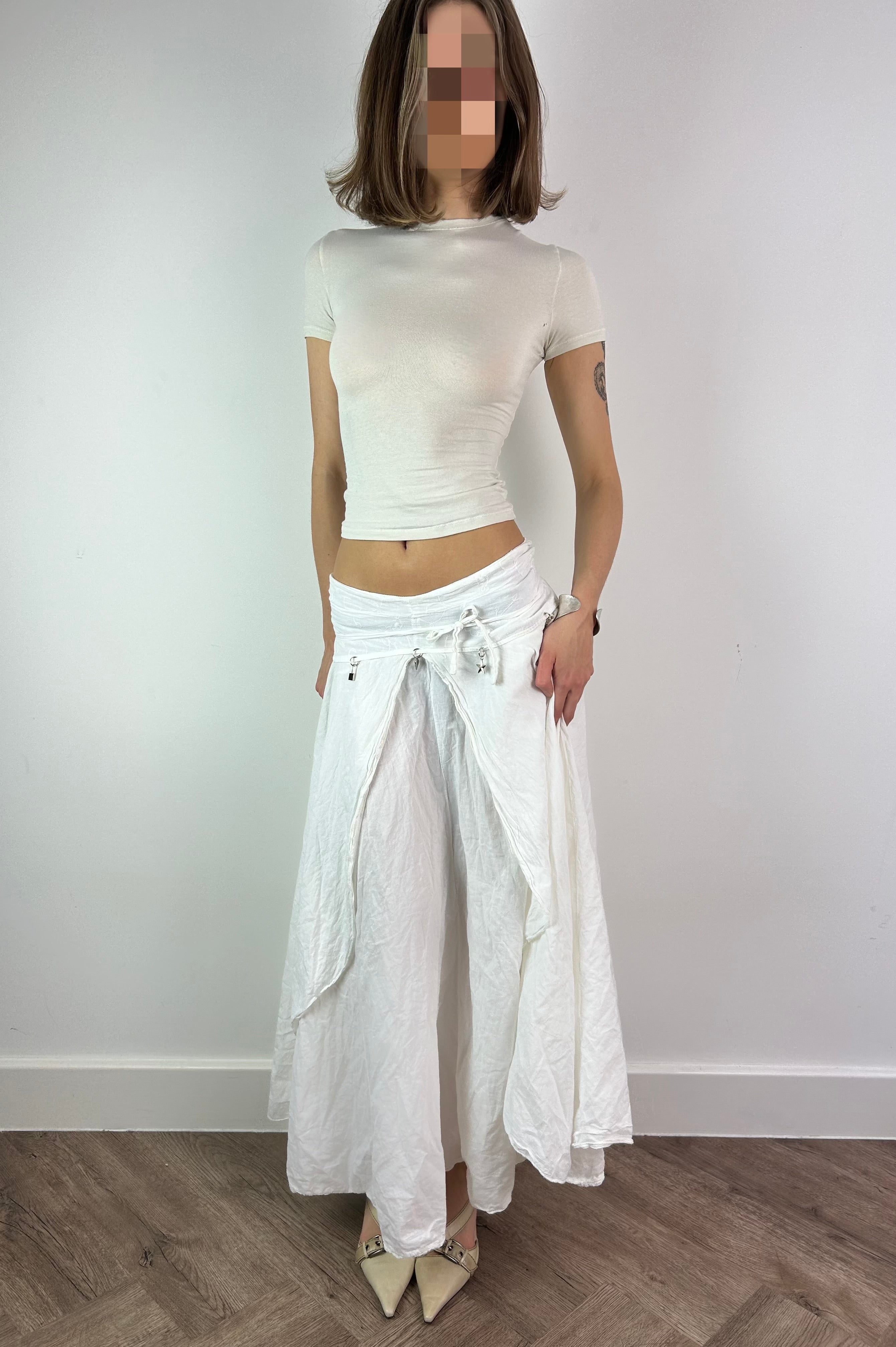 White Maxi Layered Skirt with Metal Charms