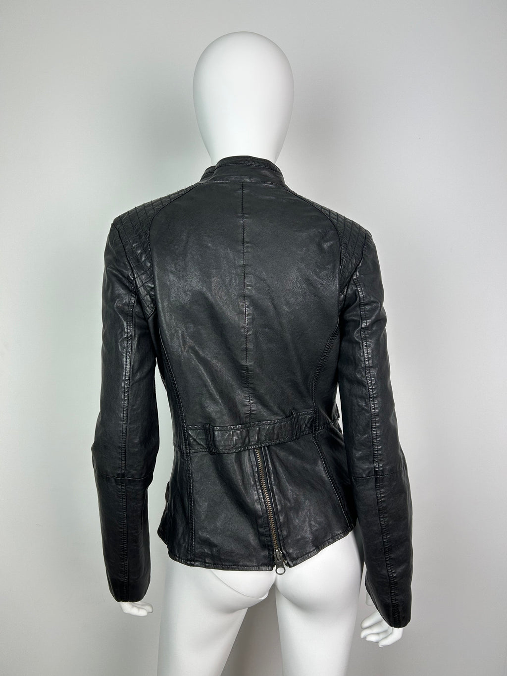 Real Leather Napoleon Jacket With Plaid Wool Details