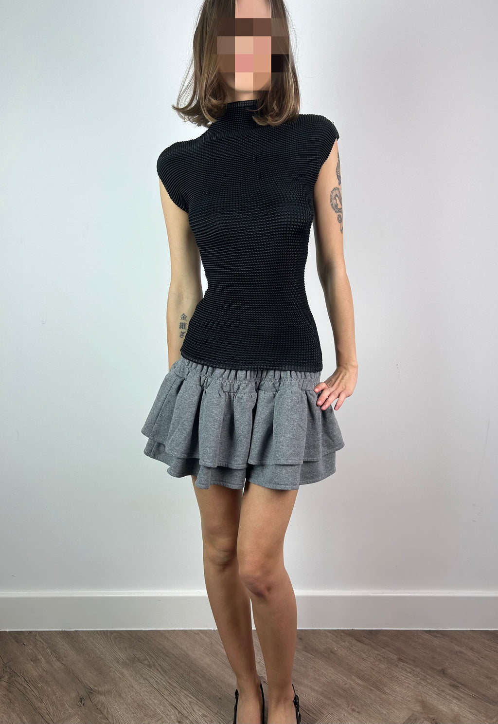 Grey Ruched Mini Sweat Skirt