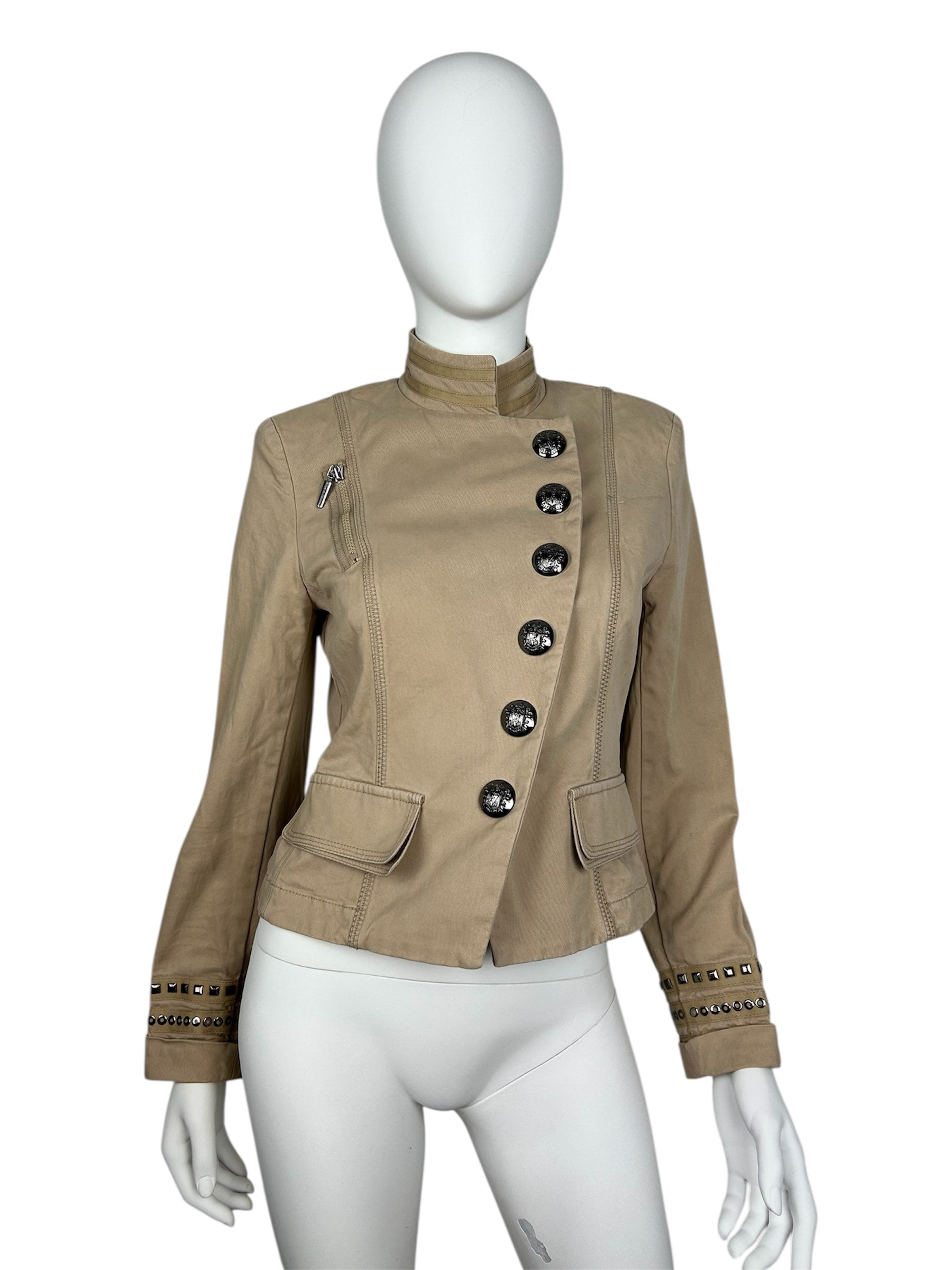 Military Napoleon Fitted Jacket with Huge Buttons and Studded Details