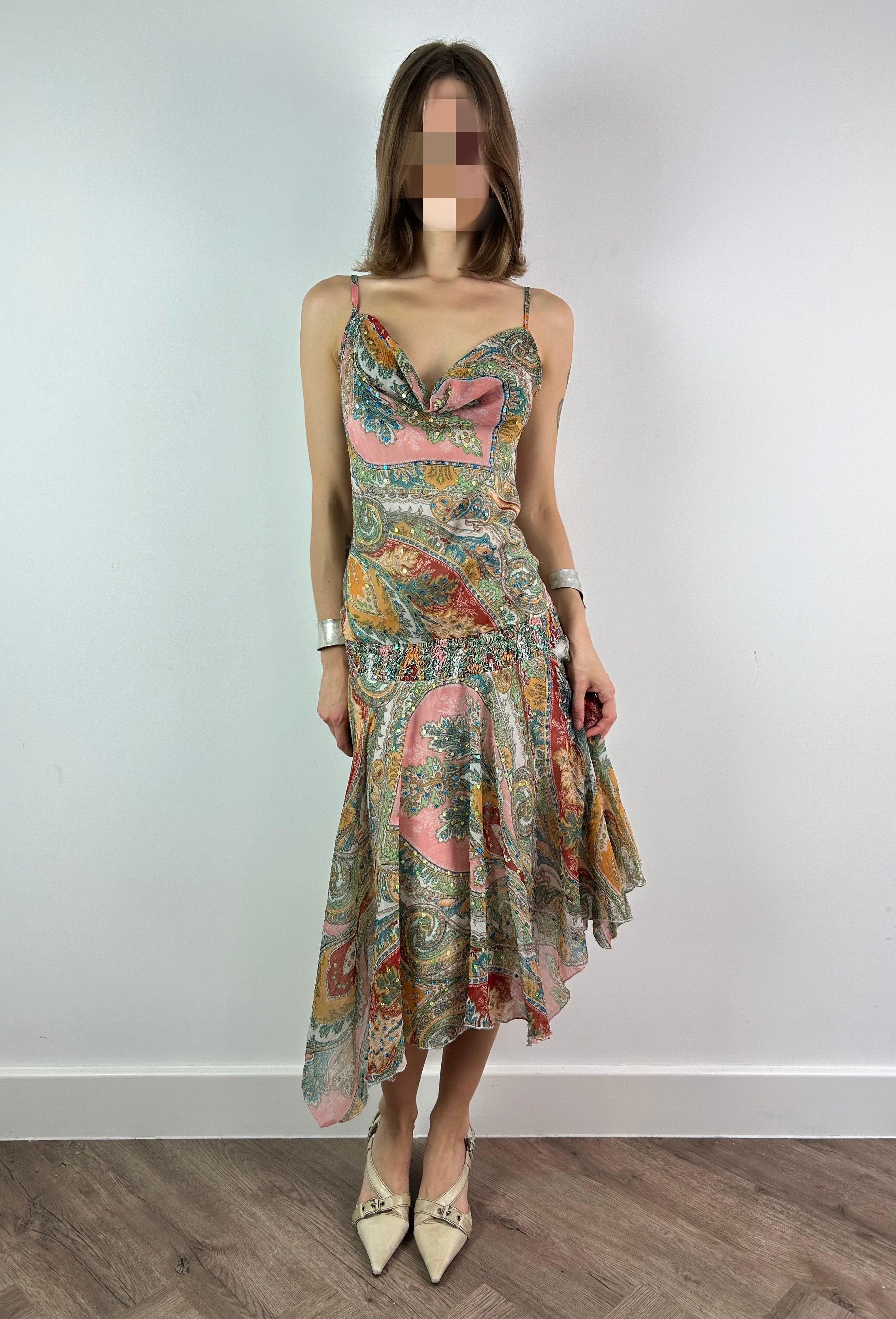 Colourful Drop Waist Asymmetrical Midi Dress