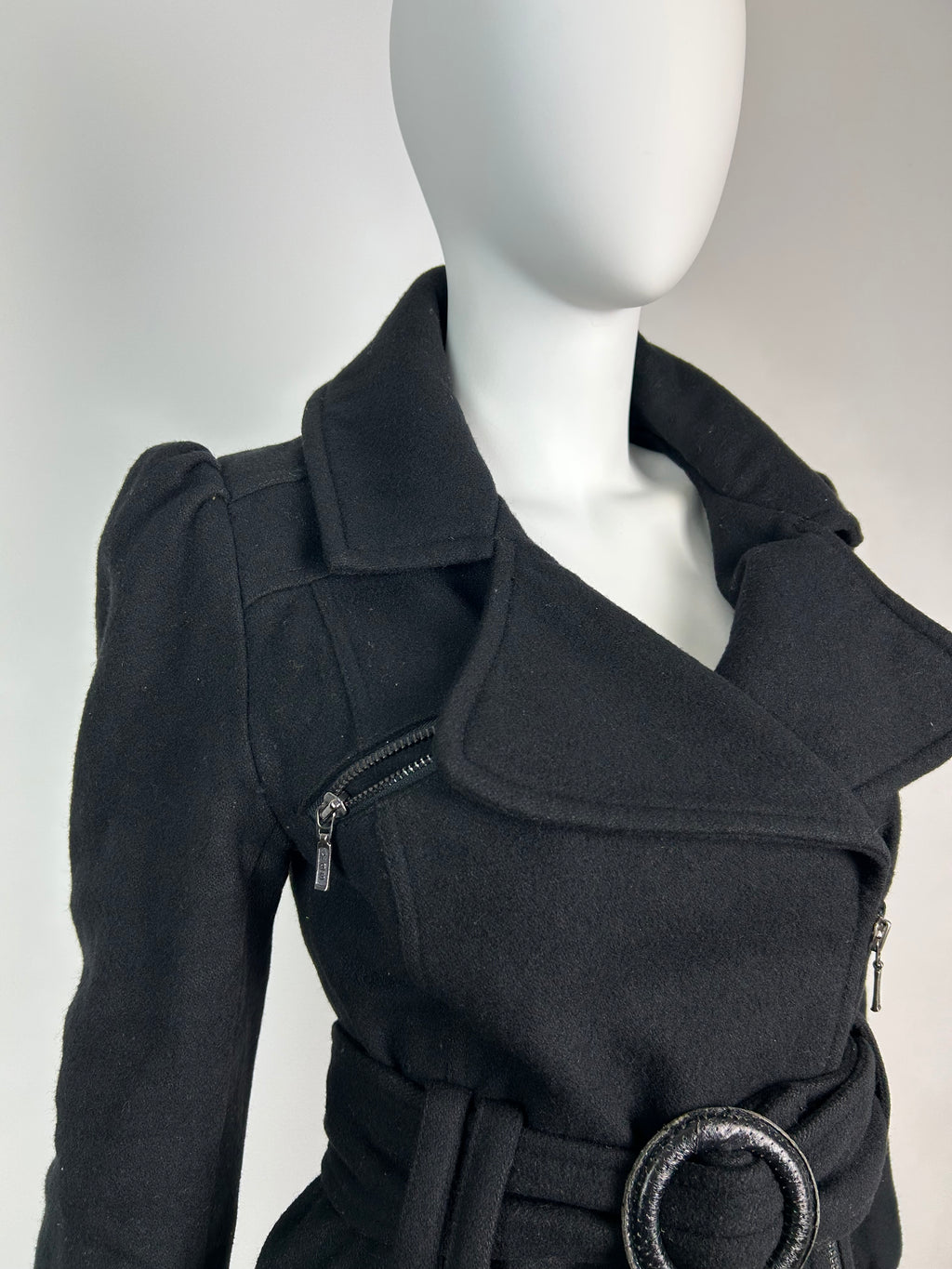 Wool Blend Thick Zip Up Cropped Trench Coat