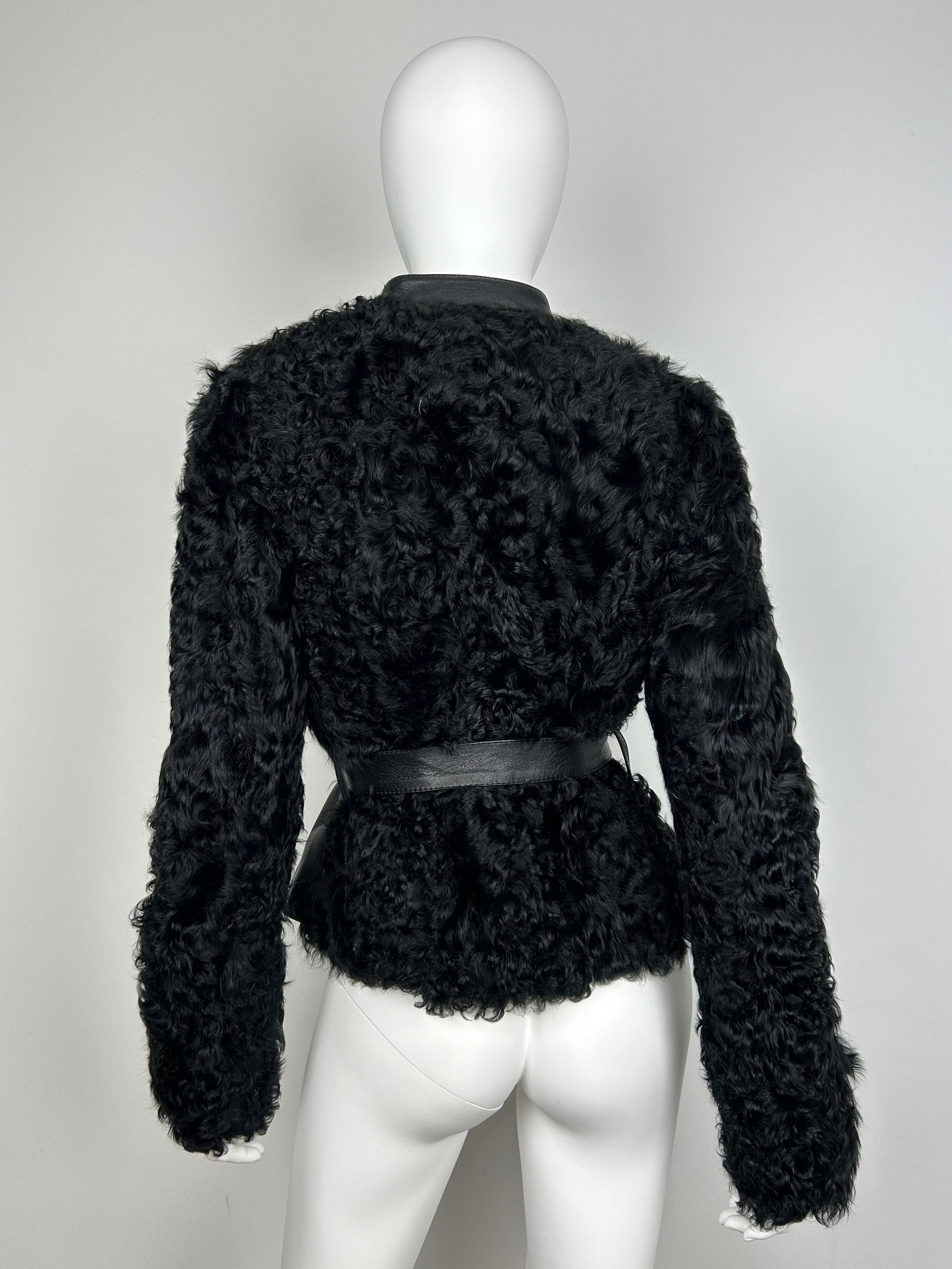 Real Leather Moto Jacket with Real Fur and Belt Details