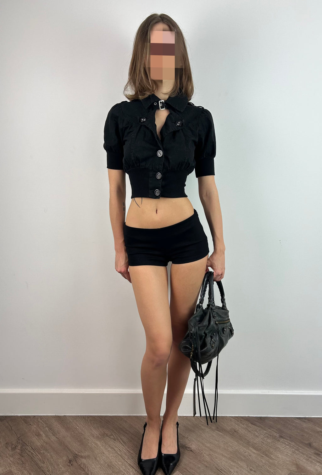 Black Cropped Button Up Jacket