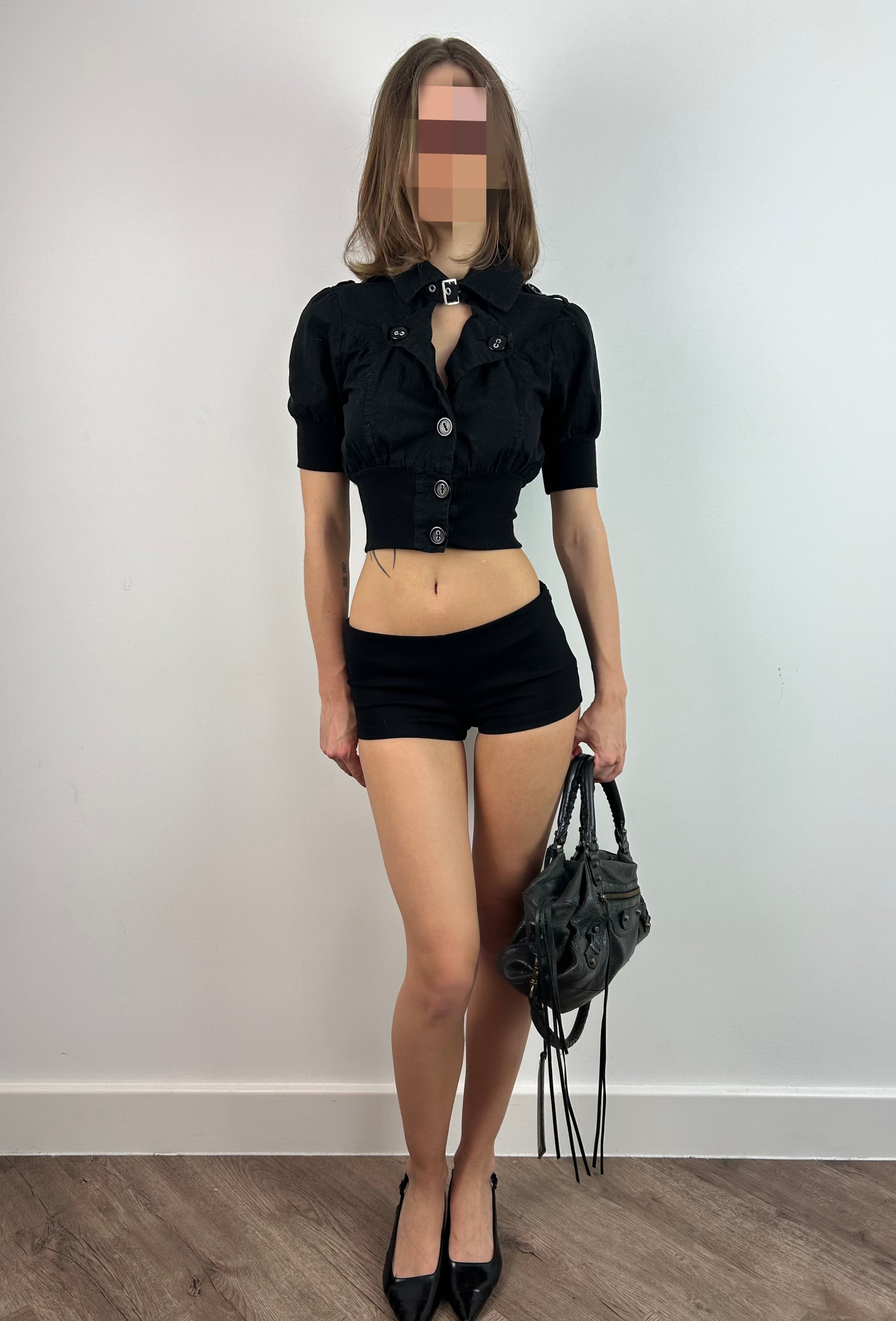 Black Cropped Button Up Jacket