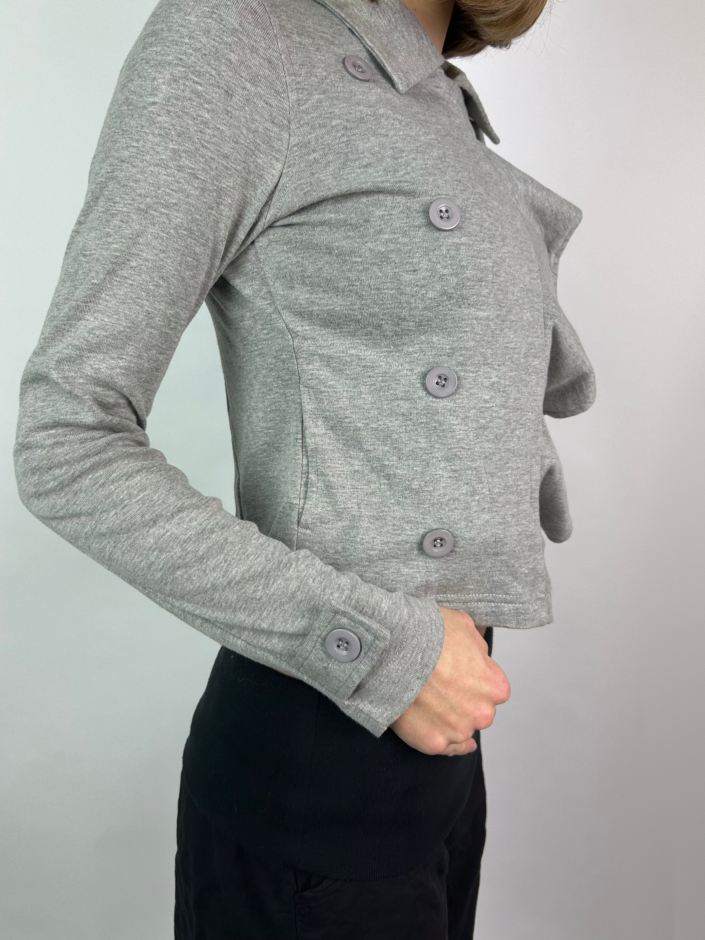 Grey Double Breasted Jacket with Asymmetrical Ruffles