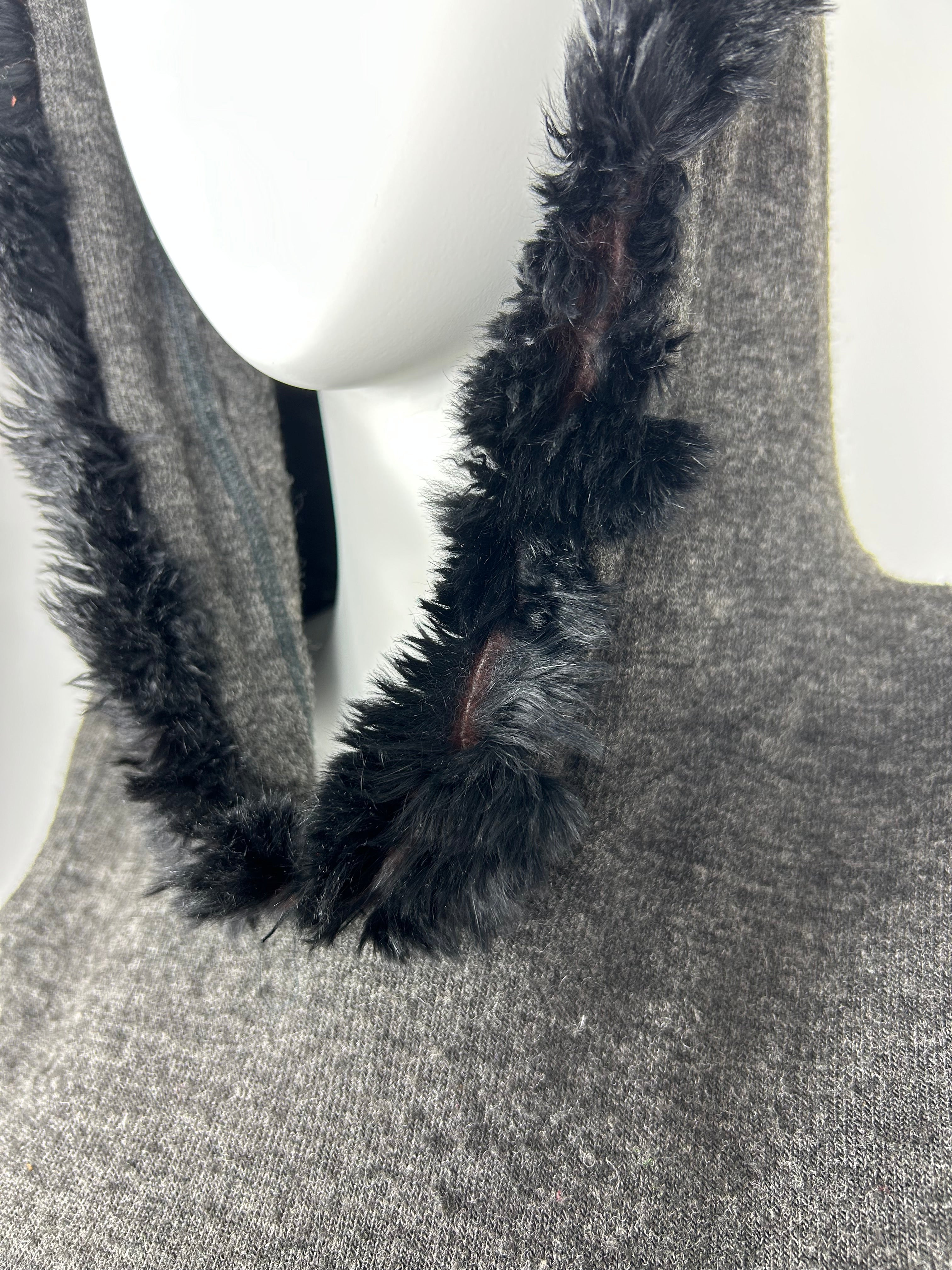 Hooded Vest Sweater with Fur Detailing