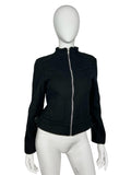 Wool Blend Biker Jacket with Straight Collar