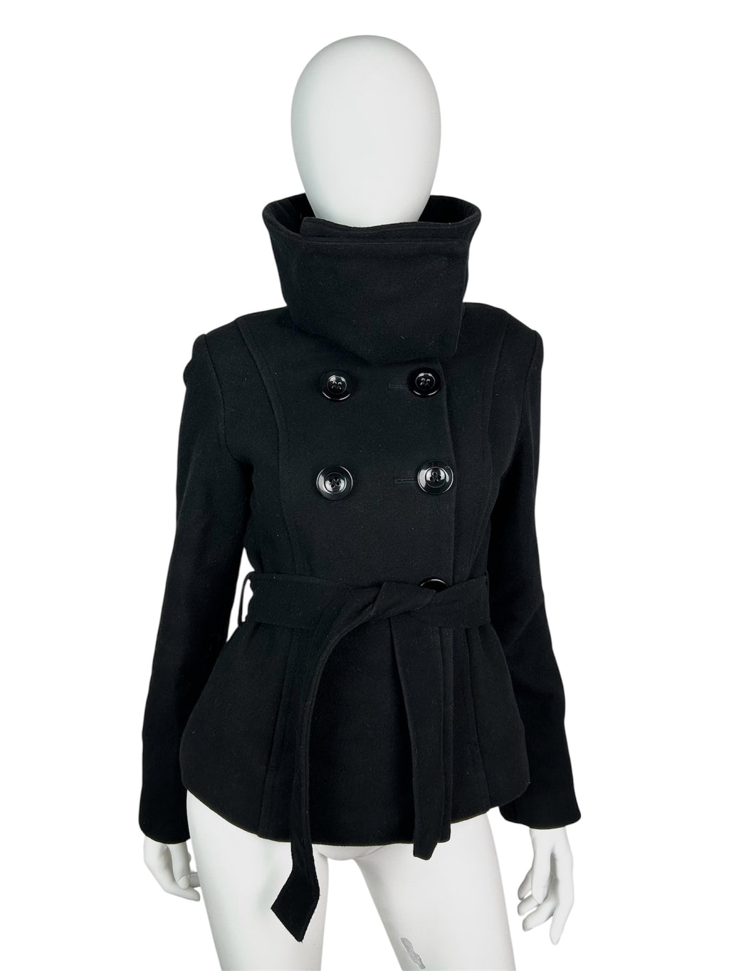 Wool Blend Thick Coat with High Funnel Collar