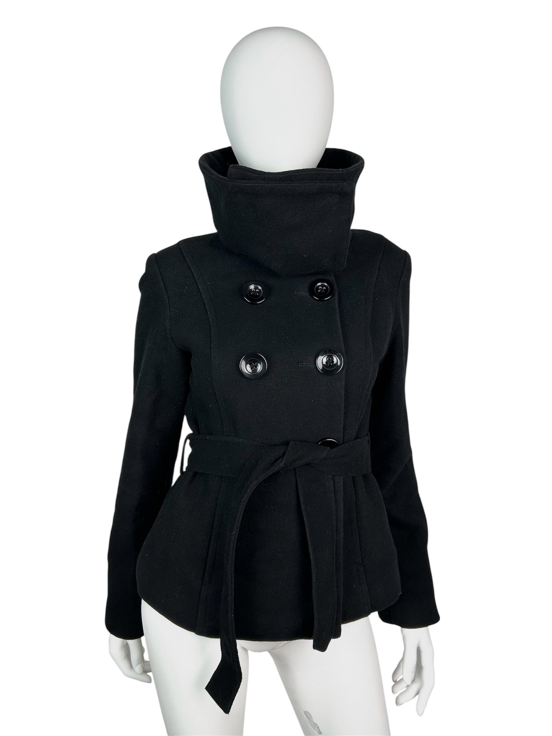 Wool Blend Thick Coat with High Funnel Collar