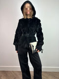 Black Real Fur Coat with Hood