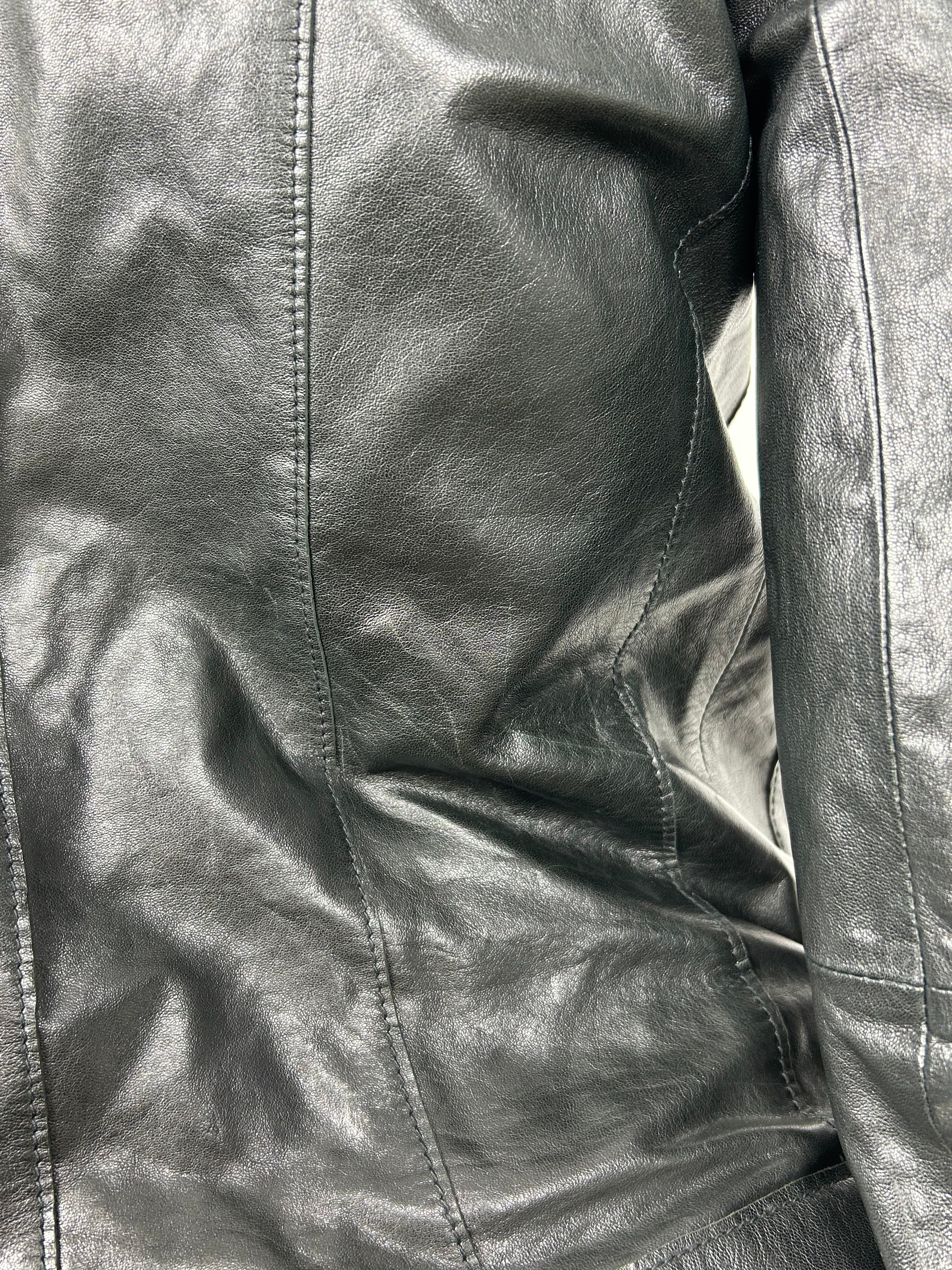 Real Leather Fitted Jacket with Decorative Zippers