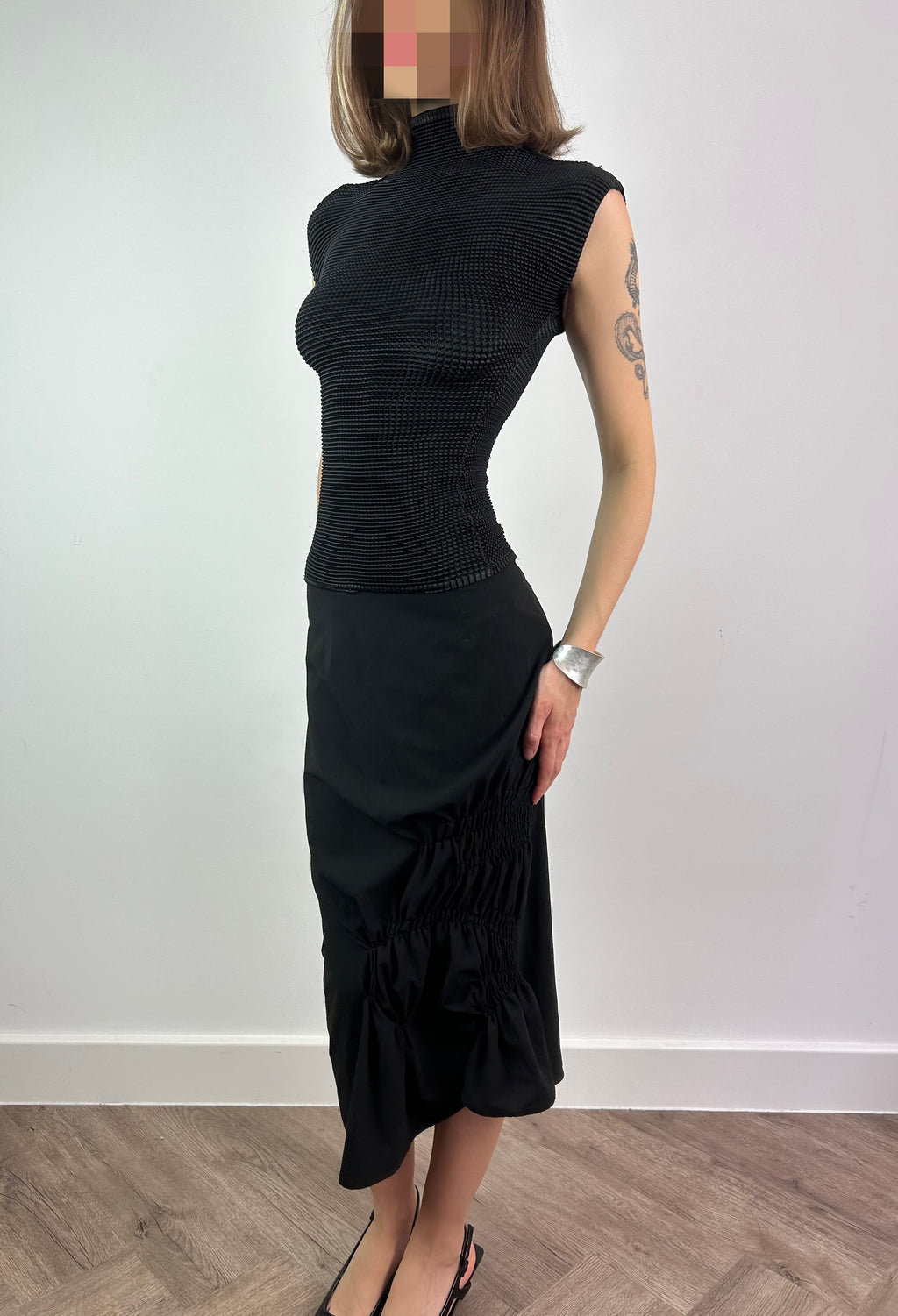 Black Asymmetrical Ruched Maxi Skirt