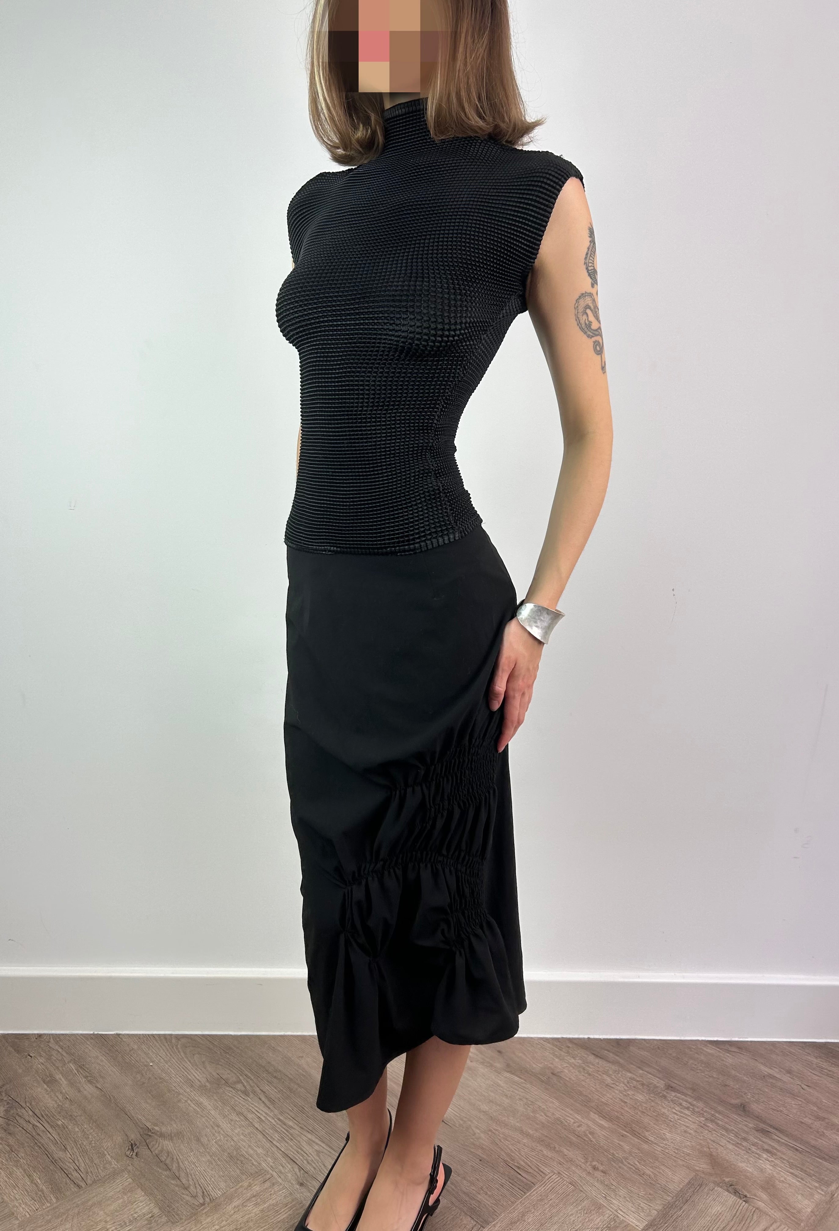 Black Asymmetrical Ruched Maxi Skirt