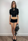 Black Cropped Button Up Jacket
