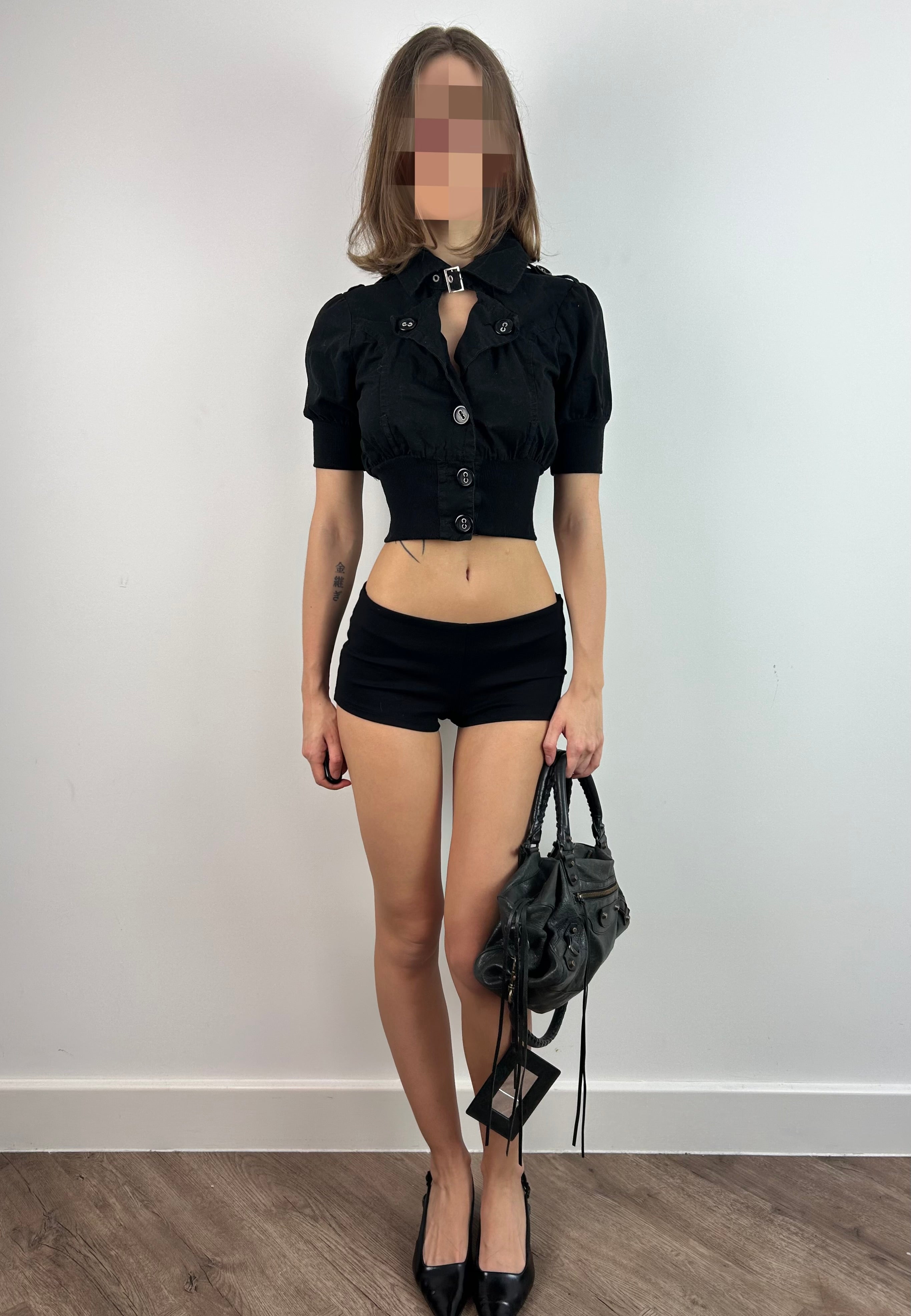 Black Cropped Button Up Jacket