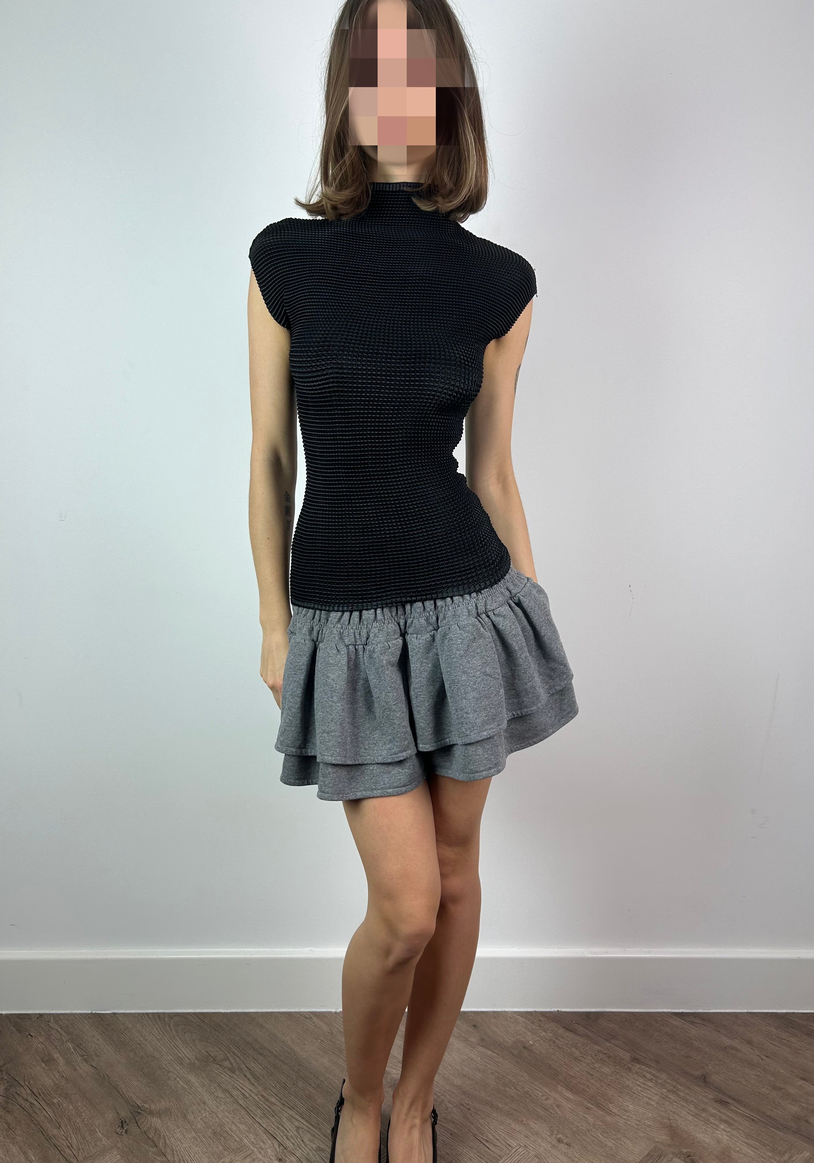 Grey Ruched Mini Sweat Skirt