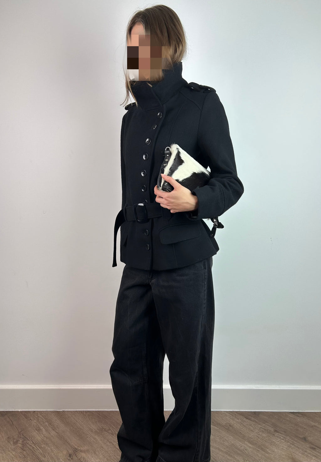 Black Wool Asymmetric Military Coat