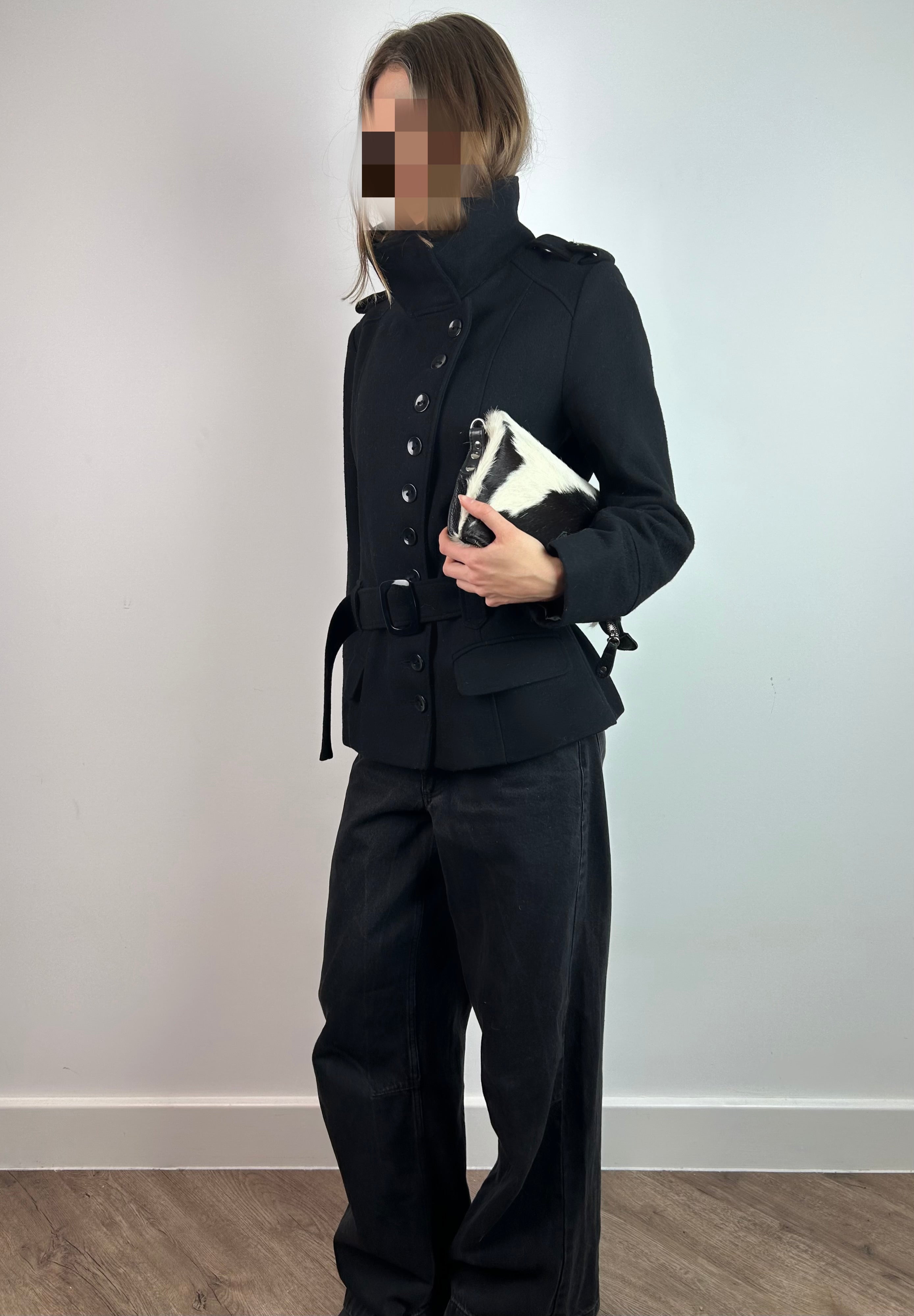 Black Wool Asymmetric Military Coat
