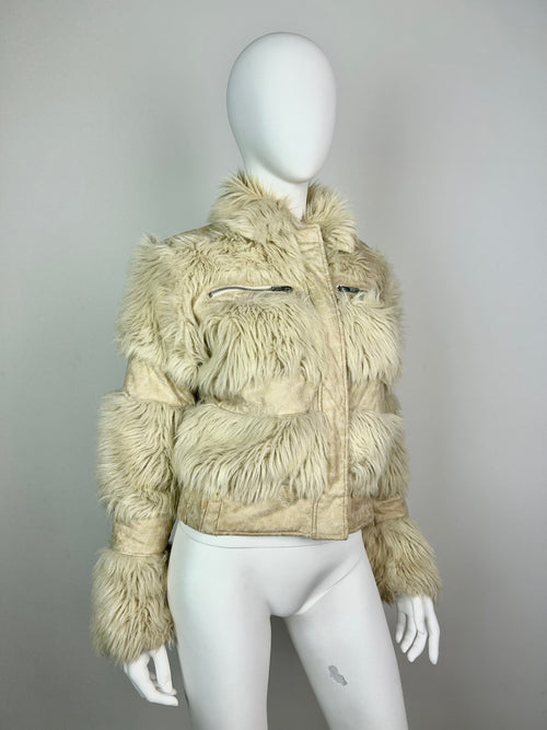 Cream Faux Fur Bomber Jacket