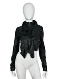 Cropped Structured Zip Up Leather Jacket With Zipper Details