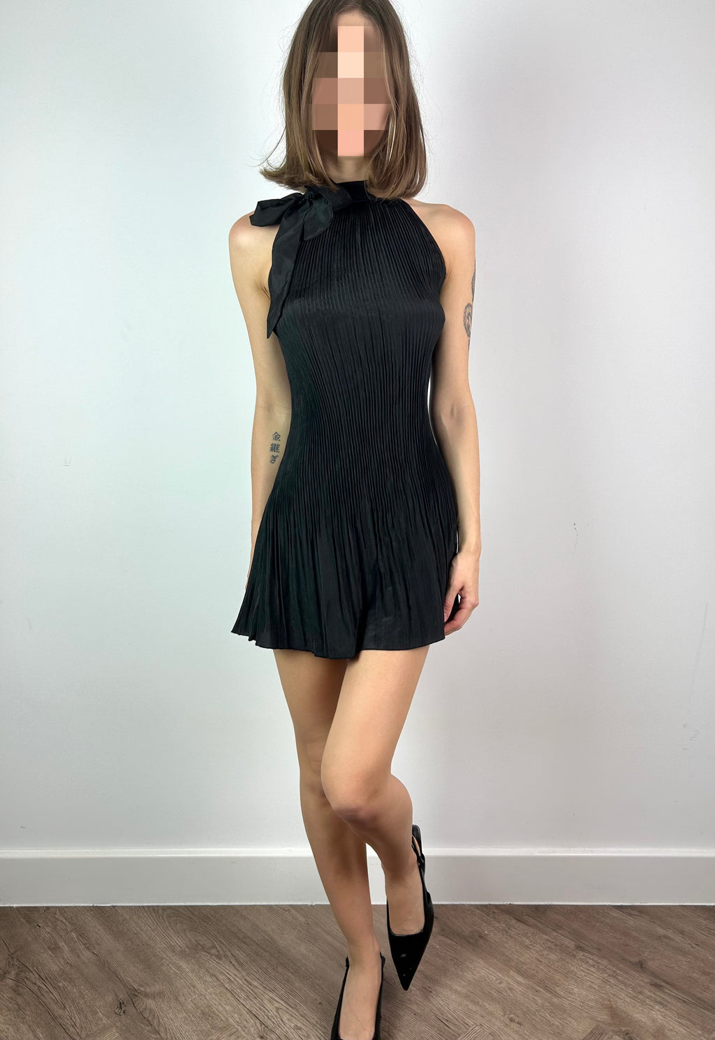 Black Plisse Mini Dress