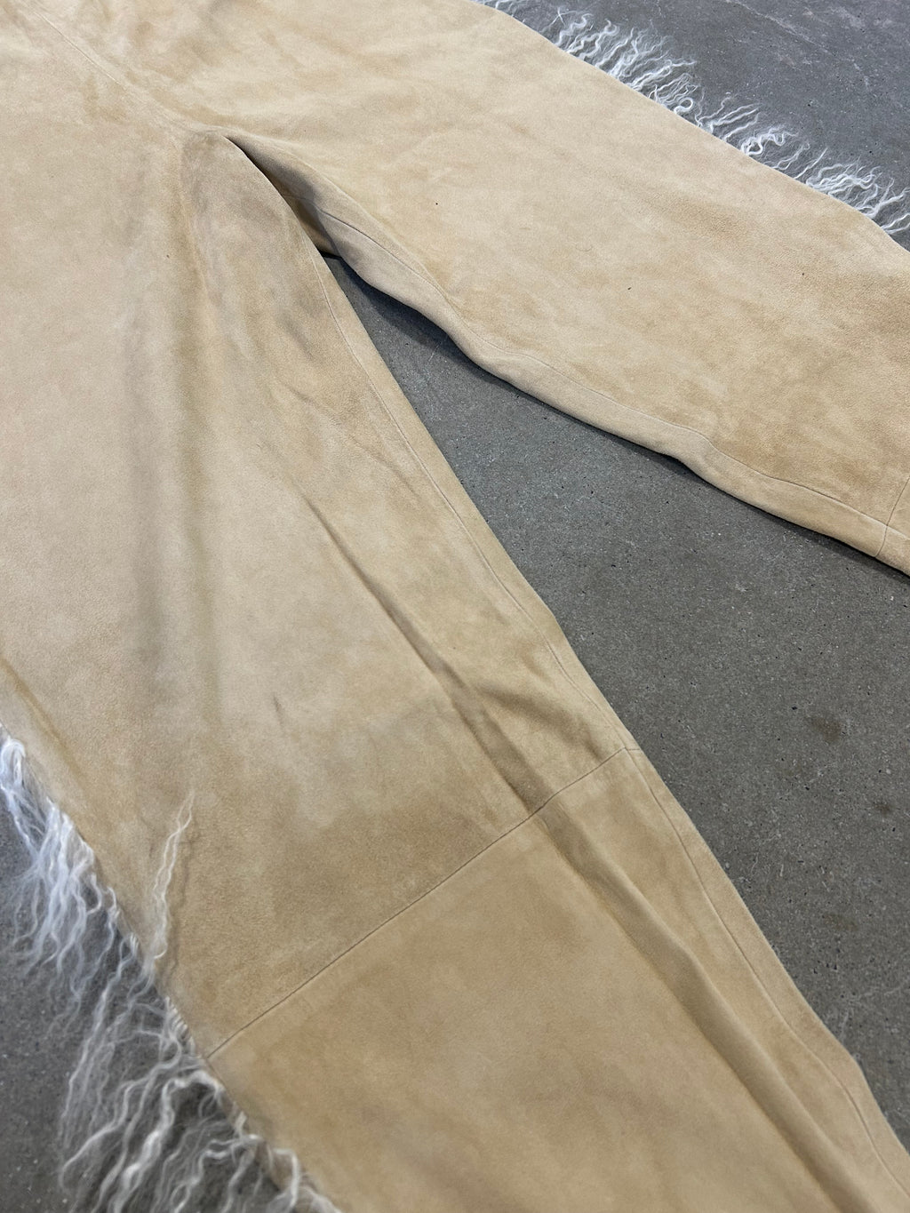 Real Leather Suede Trousers with Lamb Shearling Trim