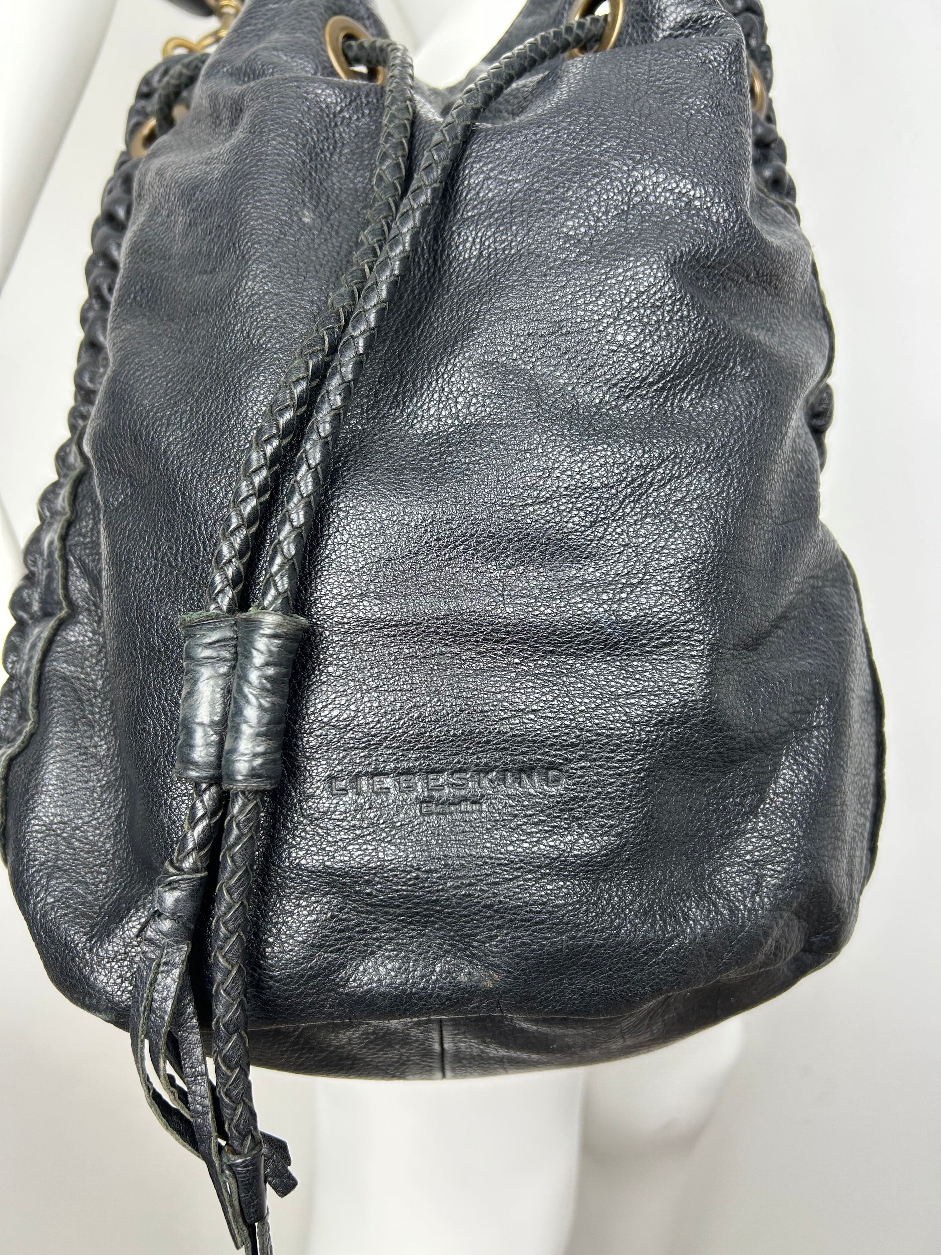 Real Leather Structured Drawstring Bag
