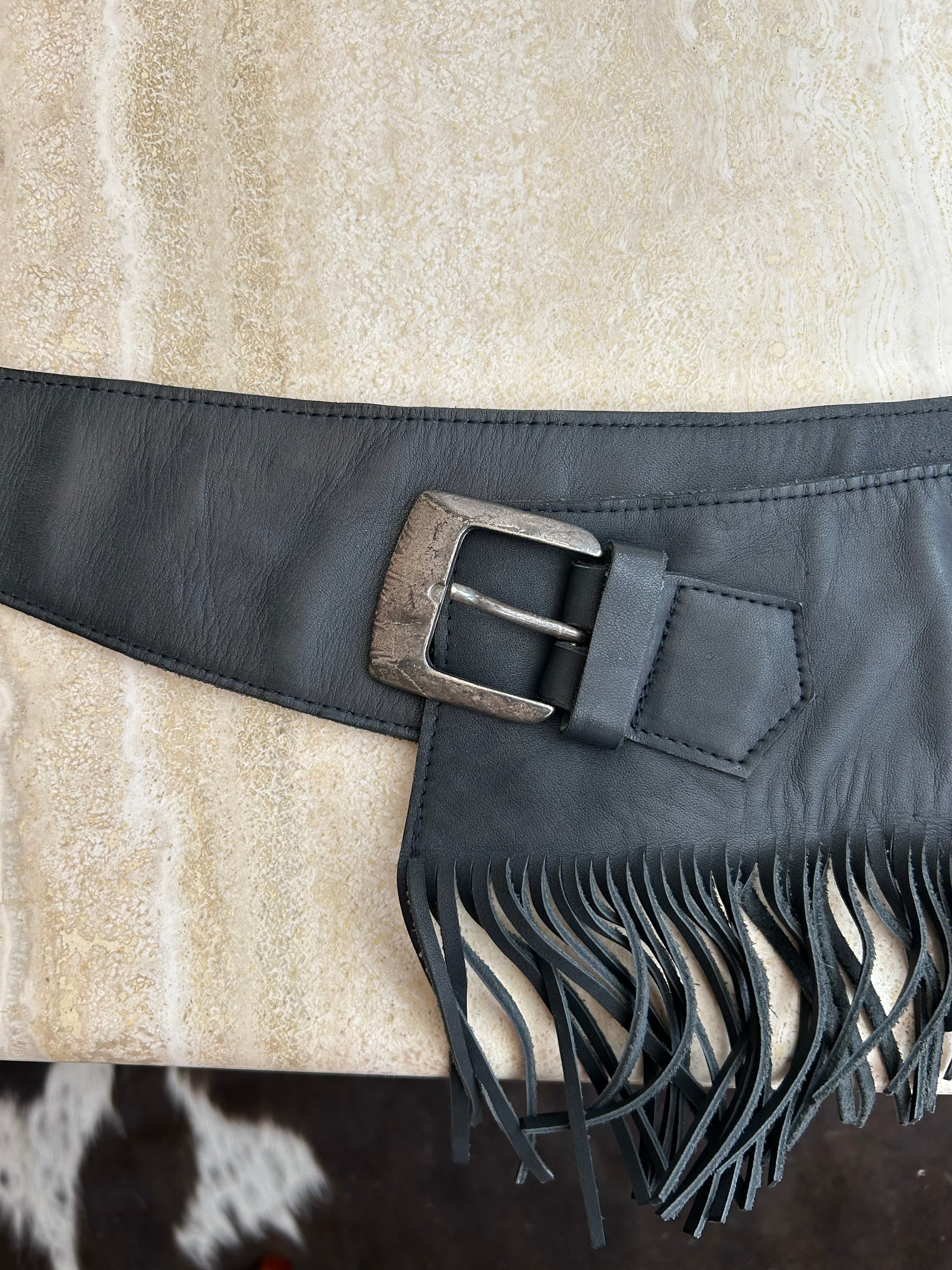 Black Asymmetrical Fringe Chunky Belt