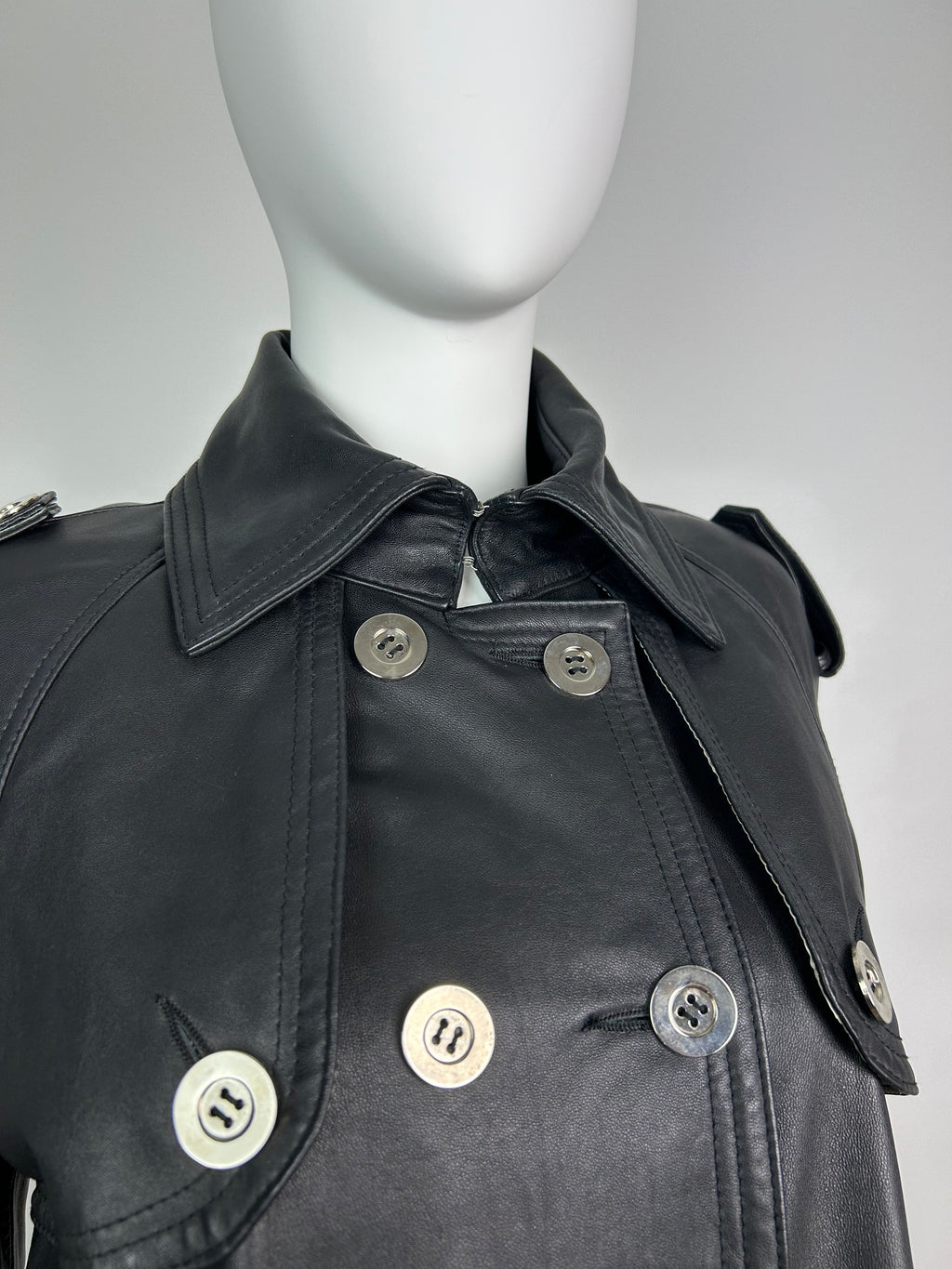 Real Leather Cropped Trench Coat