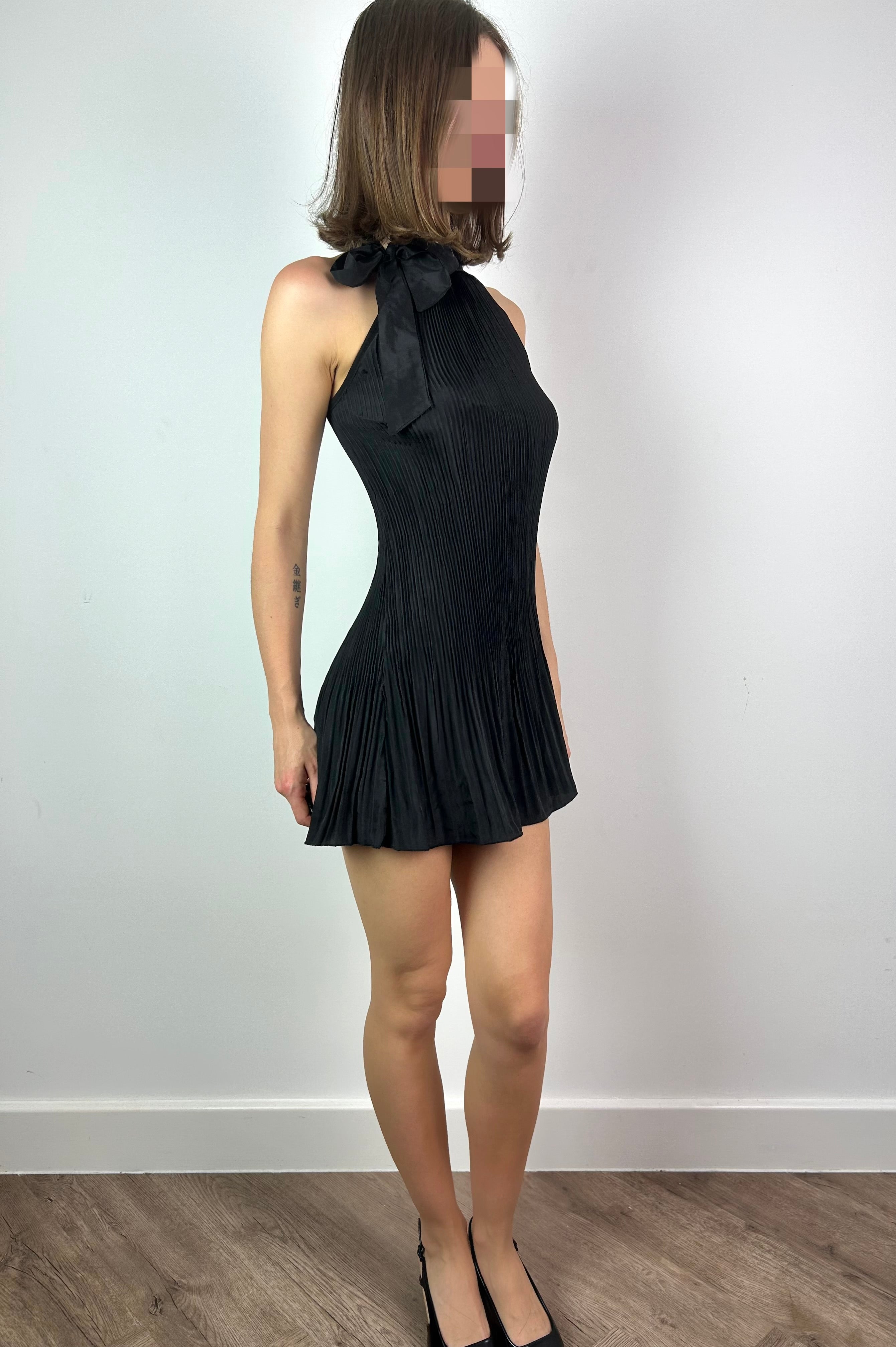 Black Plisse Mini Dress