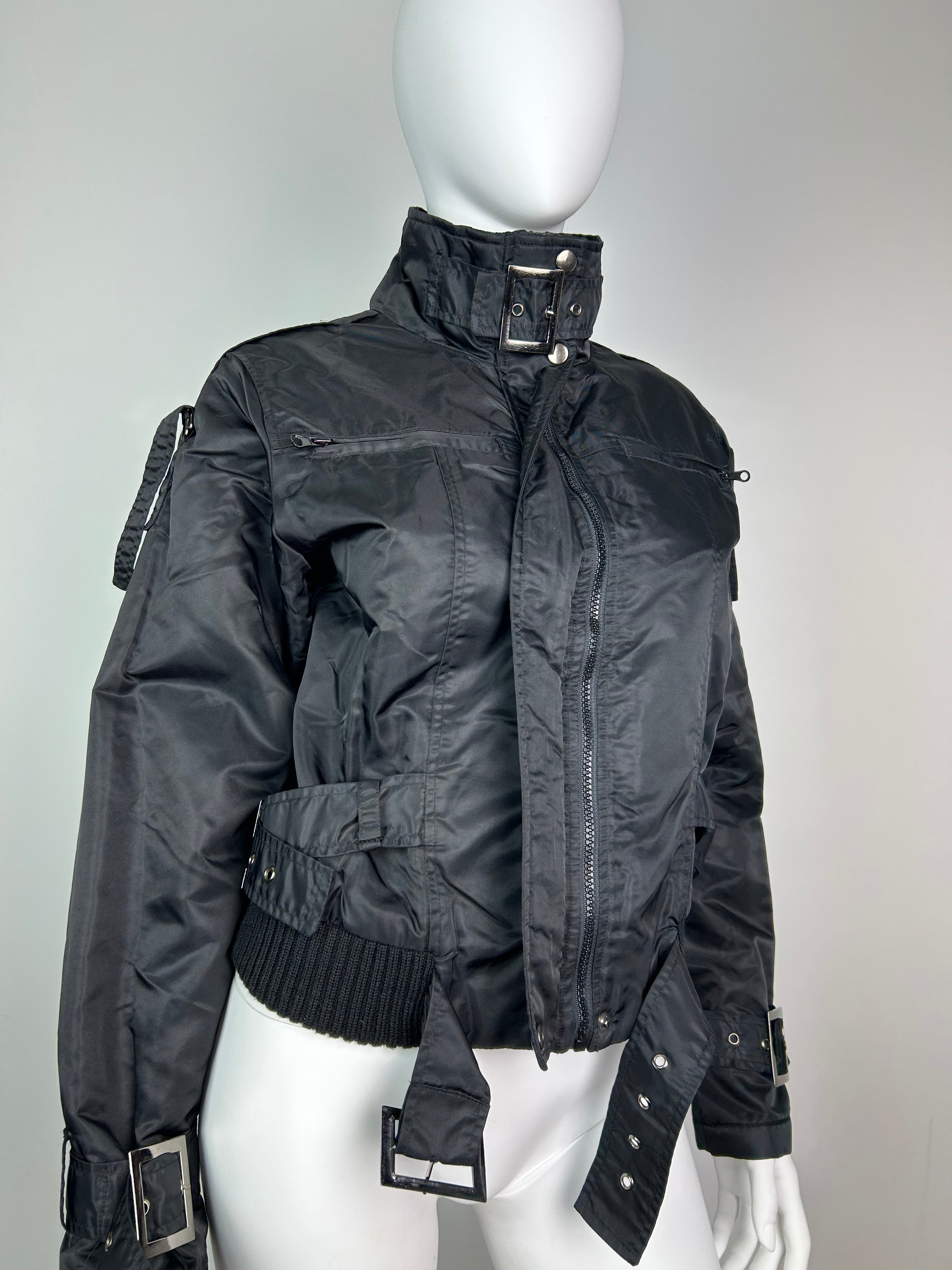 Cropped Bomber Jacket with Metal Details and Turtleneck Collar