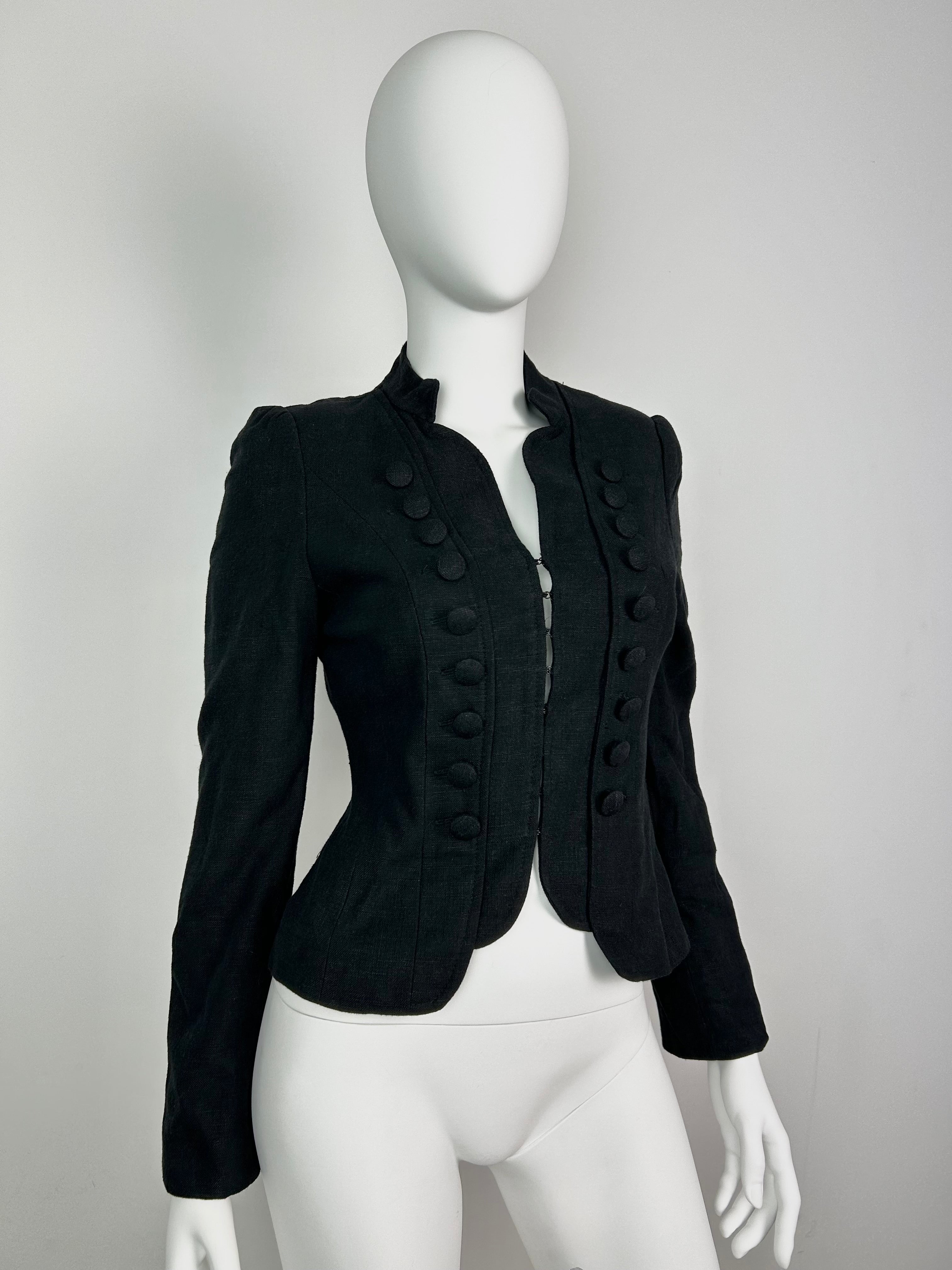 Linen Blend Napoleon Style Military Cropped Blazer