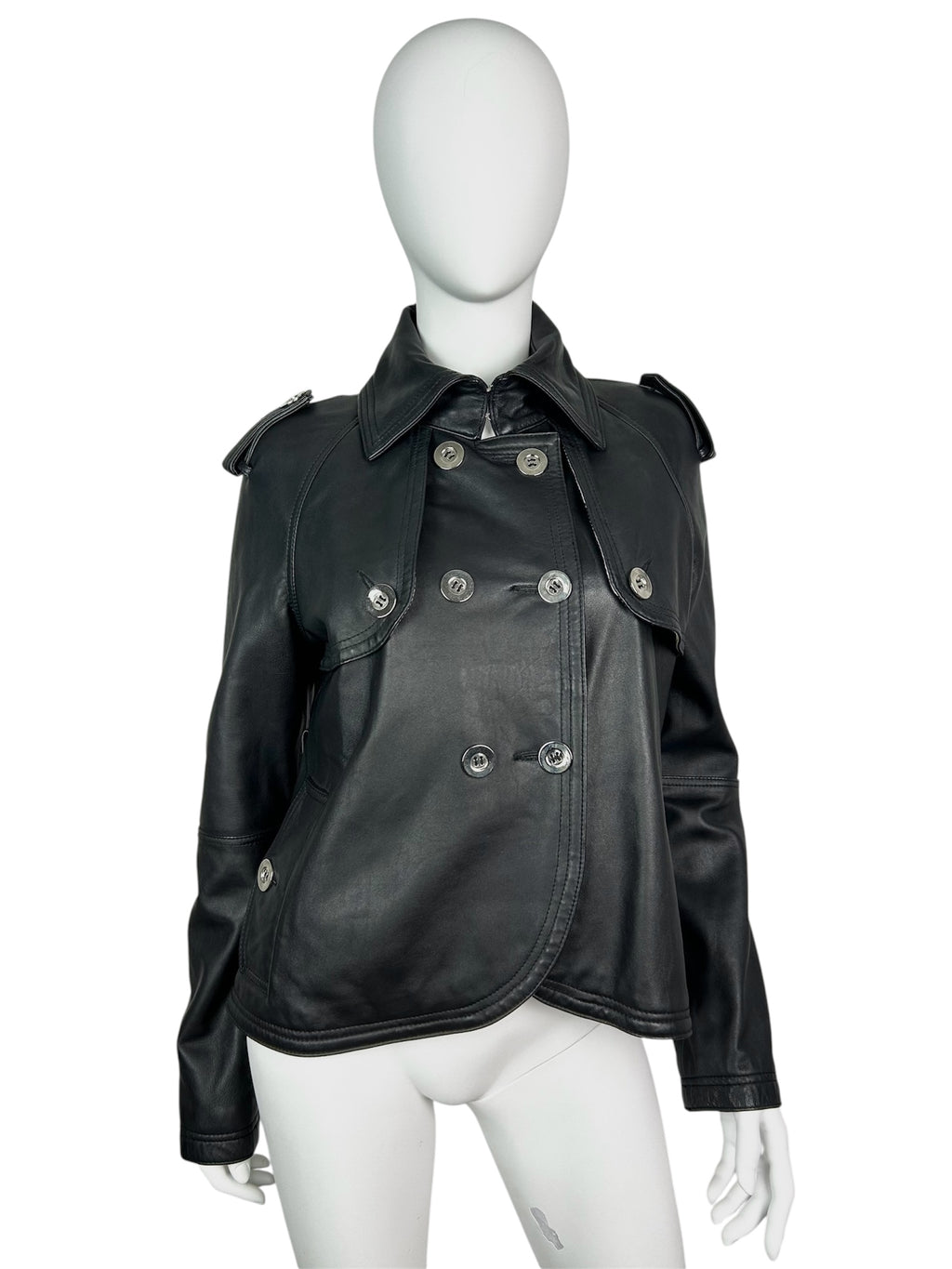 Real Leather Cropped Trench Coat