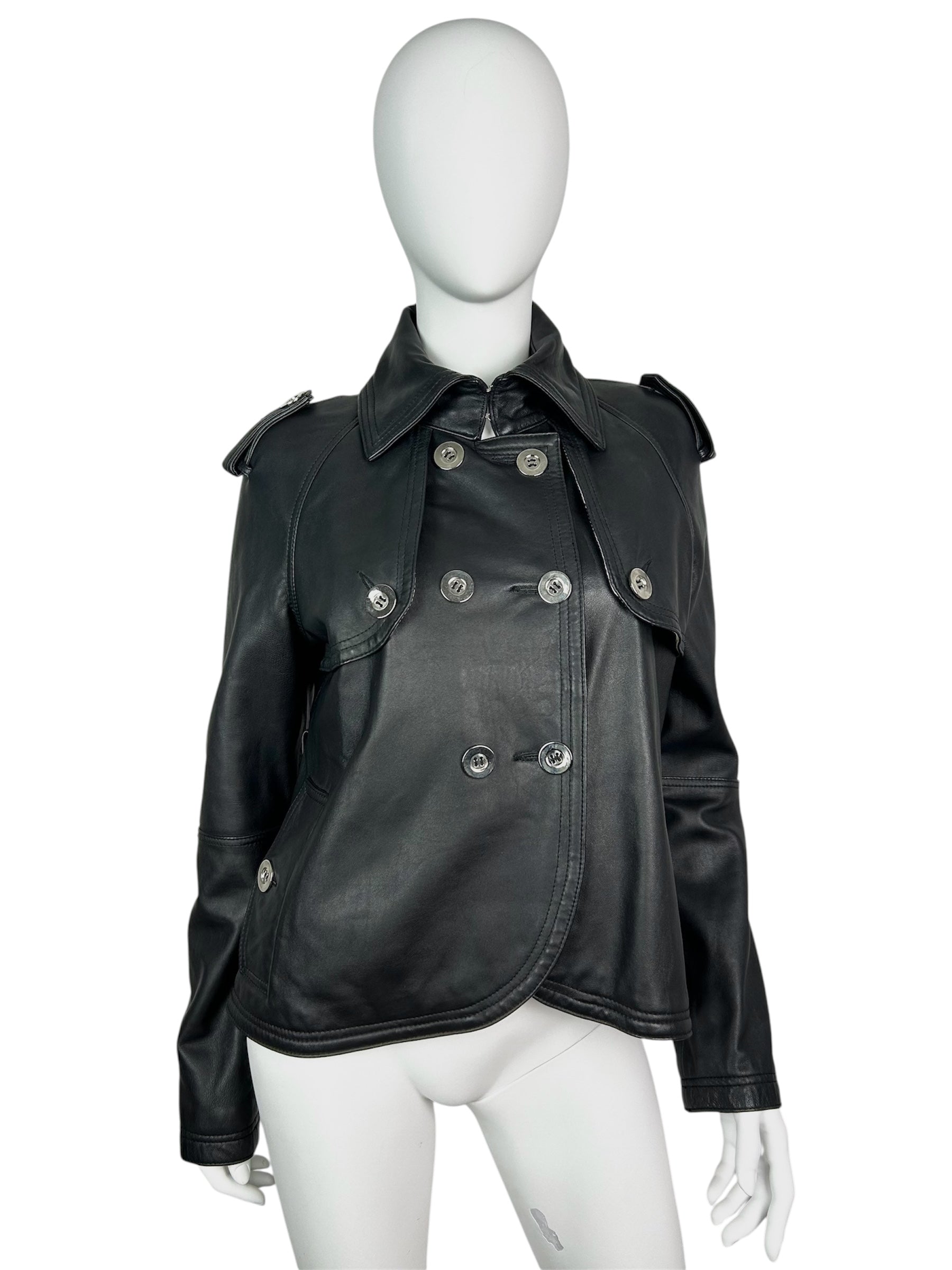 Real Leather Cropped Trench Coat