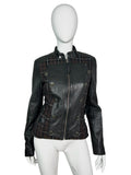 Real Leather Napoleon Jacket With Plaid Wool Details